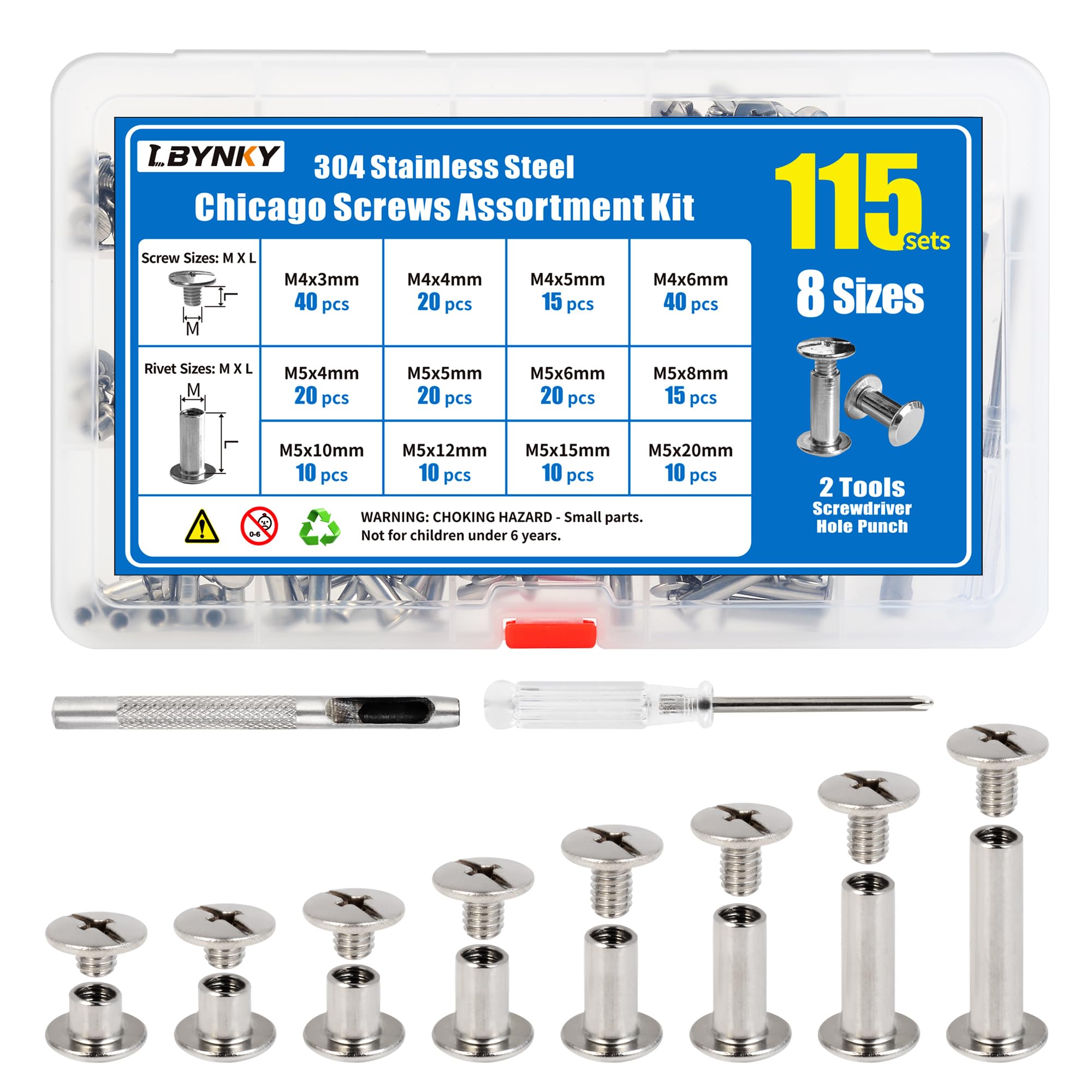 Chicago Screws Kit - 60 Stainless Steel for Leather Crafts -11