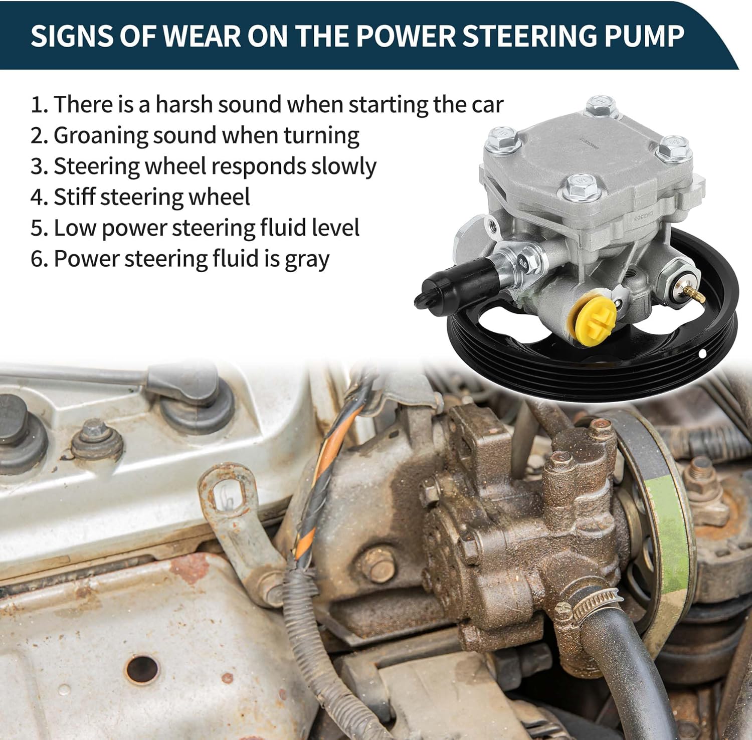 Power Steering Pump with Pulley for Chevrolet Tracker 2.5L V6 2001-2004 for Suzuki Grand Vitara 2.5L 1999-2005 No.49100-65D30/21-5269 1 Pcs