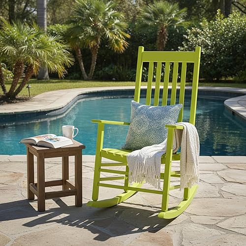 Miniatura 7 de Shine Company - Mecedora para porche estilo Vermont, Silla mecedora de madera de respaldo alto, color lima