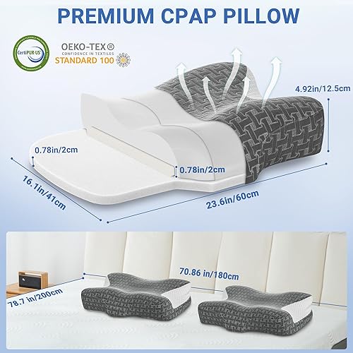 Miniatura 7 de Elviros Almohada cervical CPAP para el cuello para dormir, almohada ergonómica de altura ajustable para el cuello, almohada de espuma viscoelástica