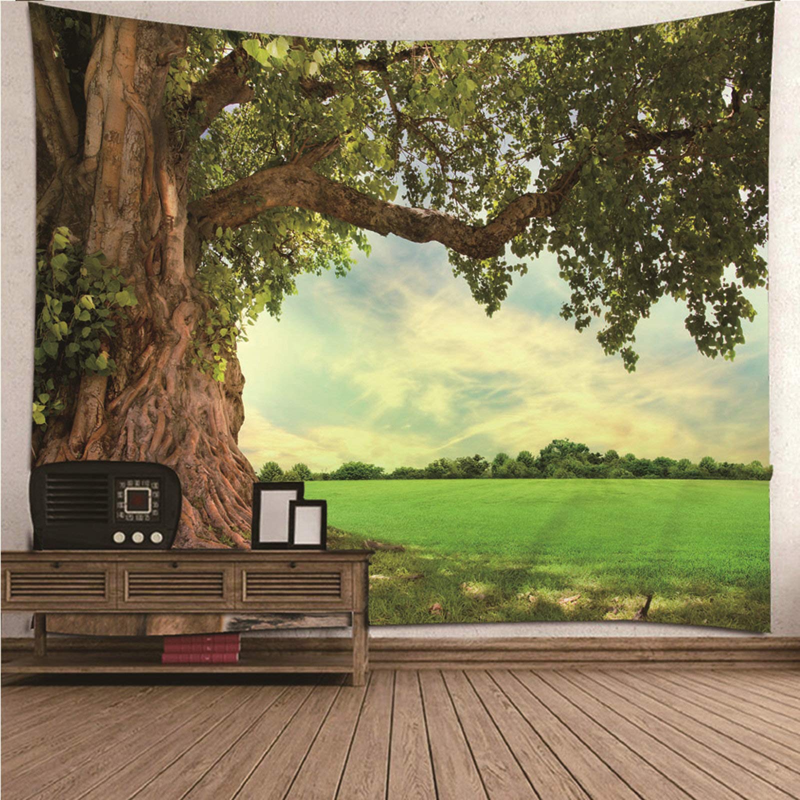 Tapiz casero para colgar en la pared, tela de poliéster para colgar en la pared, tapiz de playa, 240 x 220 cm, tapiz verde para decoración de pared para dormitorio