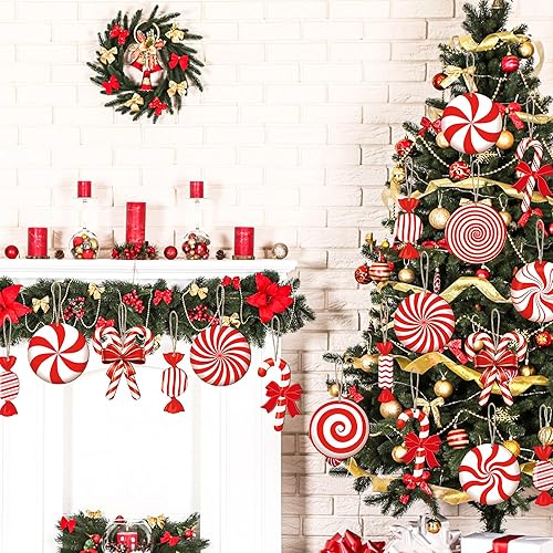 Miniatura 4 de 36 adornos de madera de Navidad, adornos colgantes de menta de caramelo de Navidad, decoración colgante de bastón de caramelo, piruleta, decoración