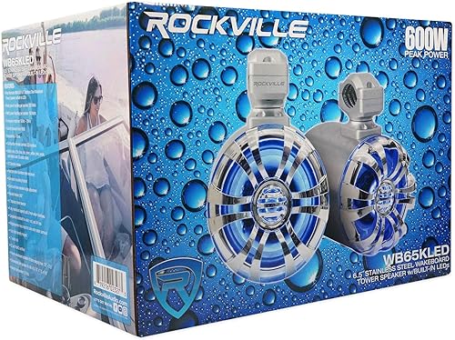 Miniatura 9 de Rockville 4 WB65KLED 6.5" 600w Metal Marine Wakeboard LED Tower Speakers+Amp+Mic