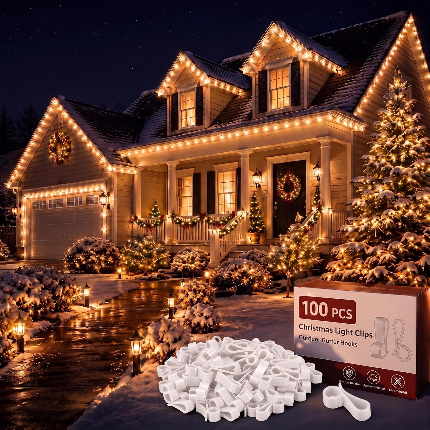 Namalu 100 Pcs Christmas Light Clip Outdoor Gutter Light Clip,Plastic,White