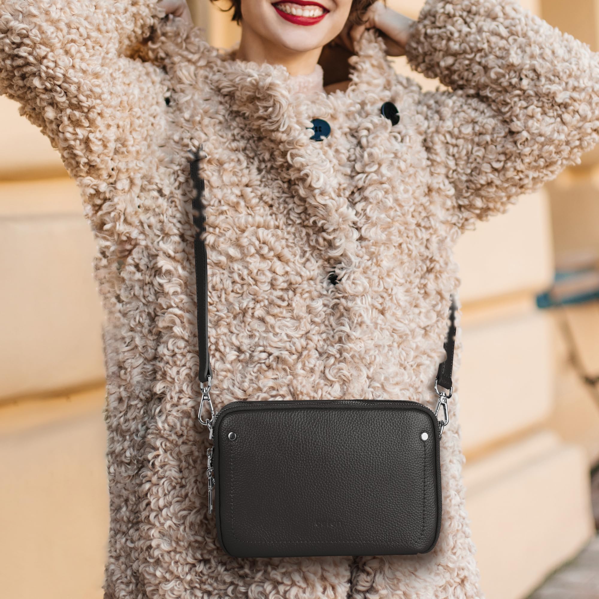 befen Echtleder Crossbody Bag Damen Klein RFID-Blockierung Handy Umhängetasche Damen Handytasche zum Umhängen, Moderne Leder Handtasche Kleine für Arbeiten Einkaufen Reisen