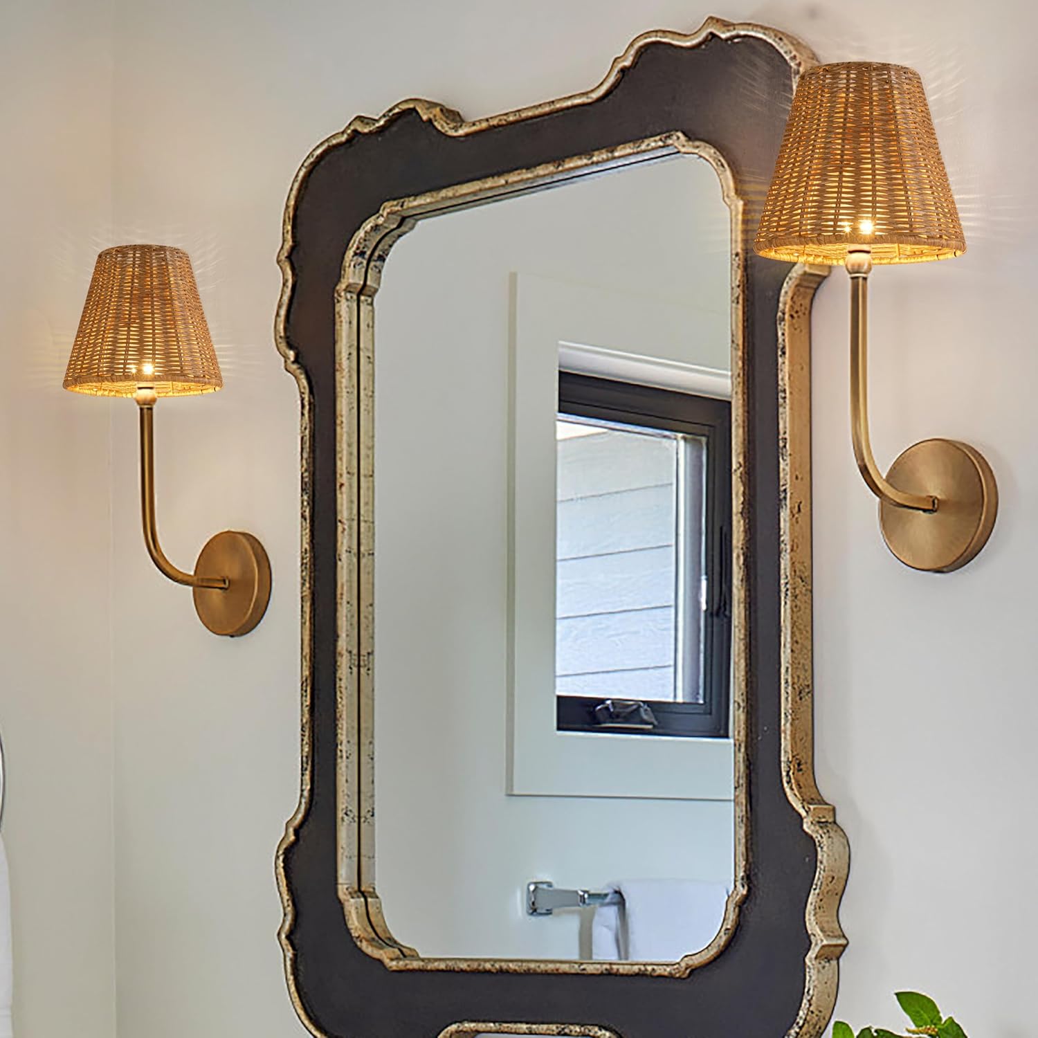 GO&SO Small Rattan Lamp Shades Set of 1, Boho Clip-On Chandelier Lamp Shade, 3" Top x 6" Bottom x 5.25" High, Wicker Table Lamp Shade for Replacement Farmhouse Lampshade for Wall Sconces,Desk Lamps