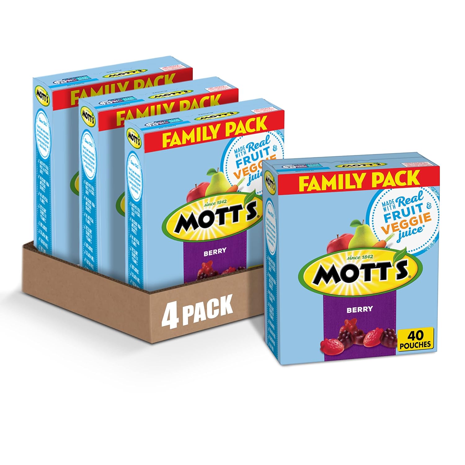Mott's Berry Fruit Snacks Family Pack, 30 oz, 40 ct (Pack of 4)