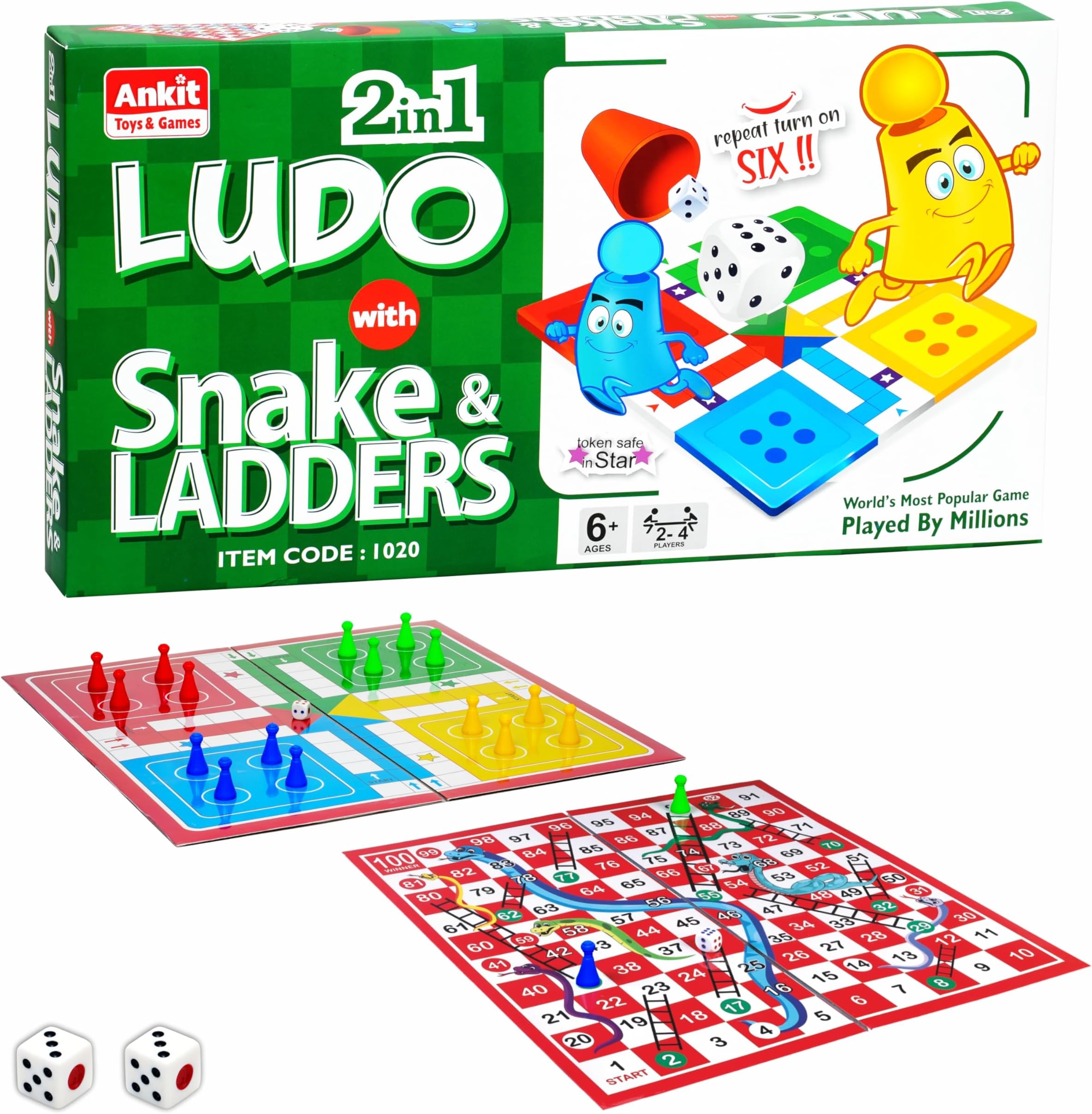 Ludo, Snakes and Ladders Board Game Set for Kids and Adults, Classic Family, Double-Sided Board with Colorful Pawns, Fun Indoor, Best Strategy Game, Popular Dice Game, Ludo Pro