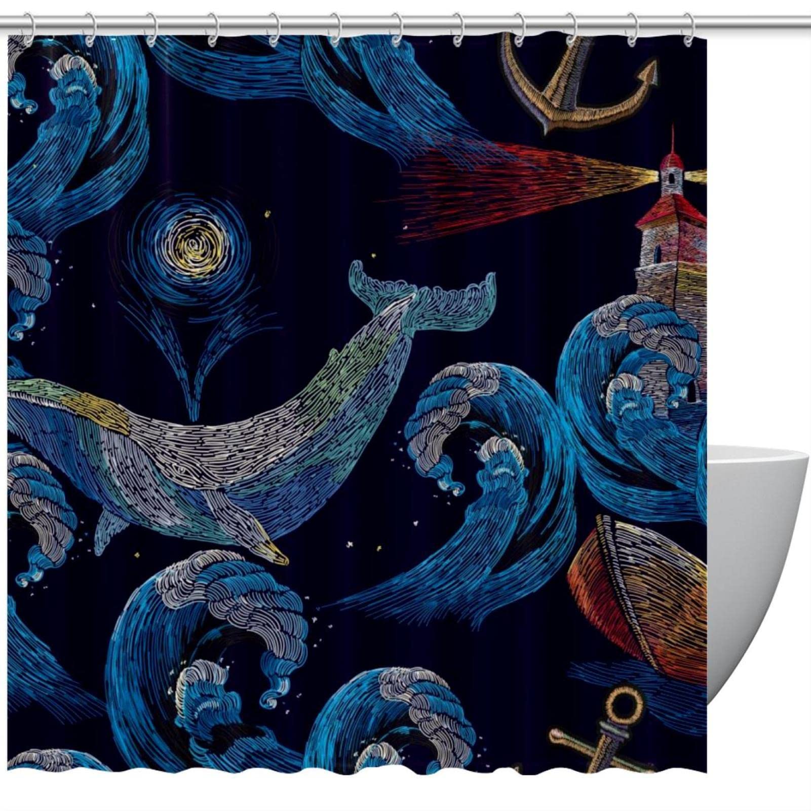 Rideau de douche abstrait baleine multicolore grand format 183 cm