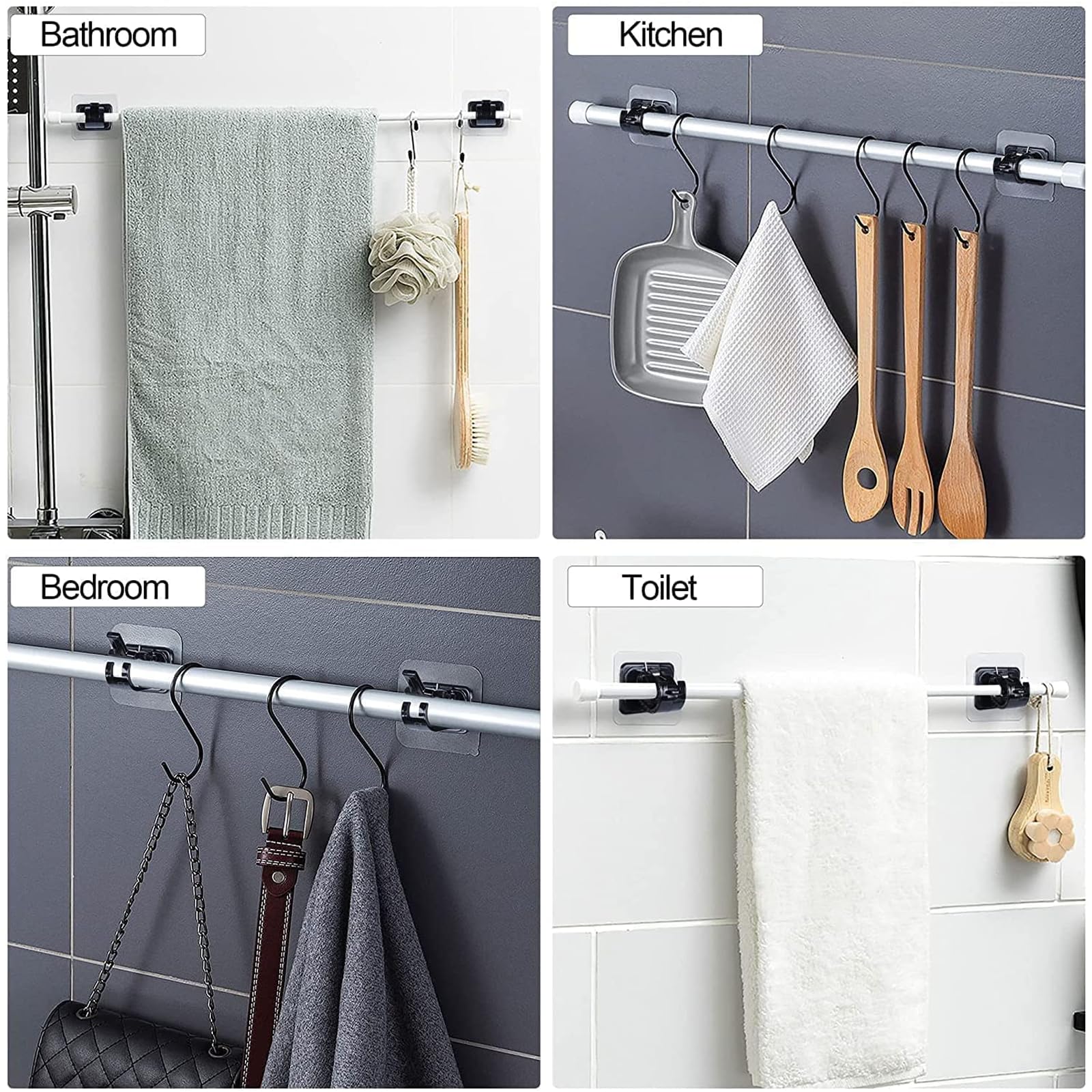 Support Tringle Auto-adhésif AhLmA Lot De 8 Supports Tringle Rideau Sans Perçage – Adhésifs Puissants, Pour Cuisine, Chambre, Salle De Bain