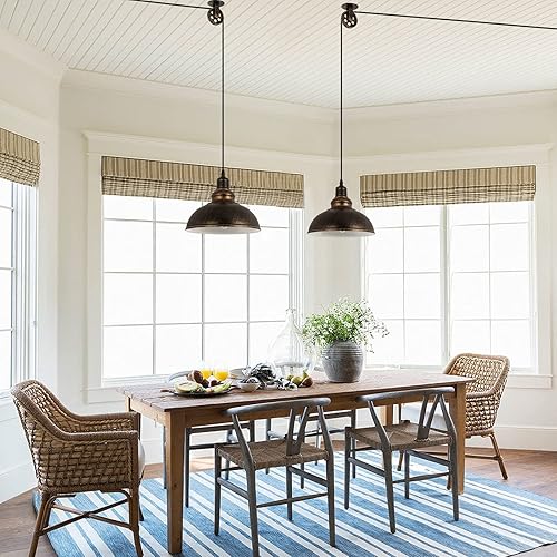 Miniatura 7 de Lámpara colgante industrial con polea de enchufe con interruptor de encendidoapagado de cable de 19.5 pies, lámpara de techo colgante vintage de