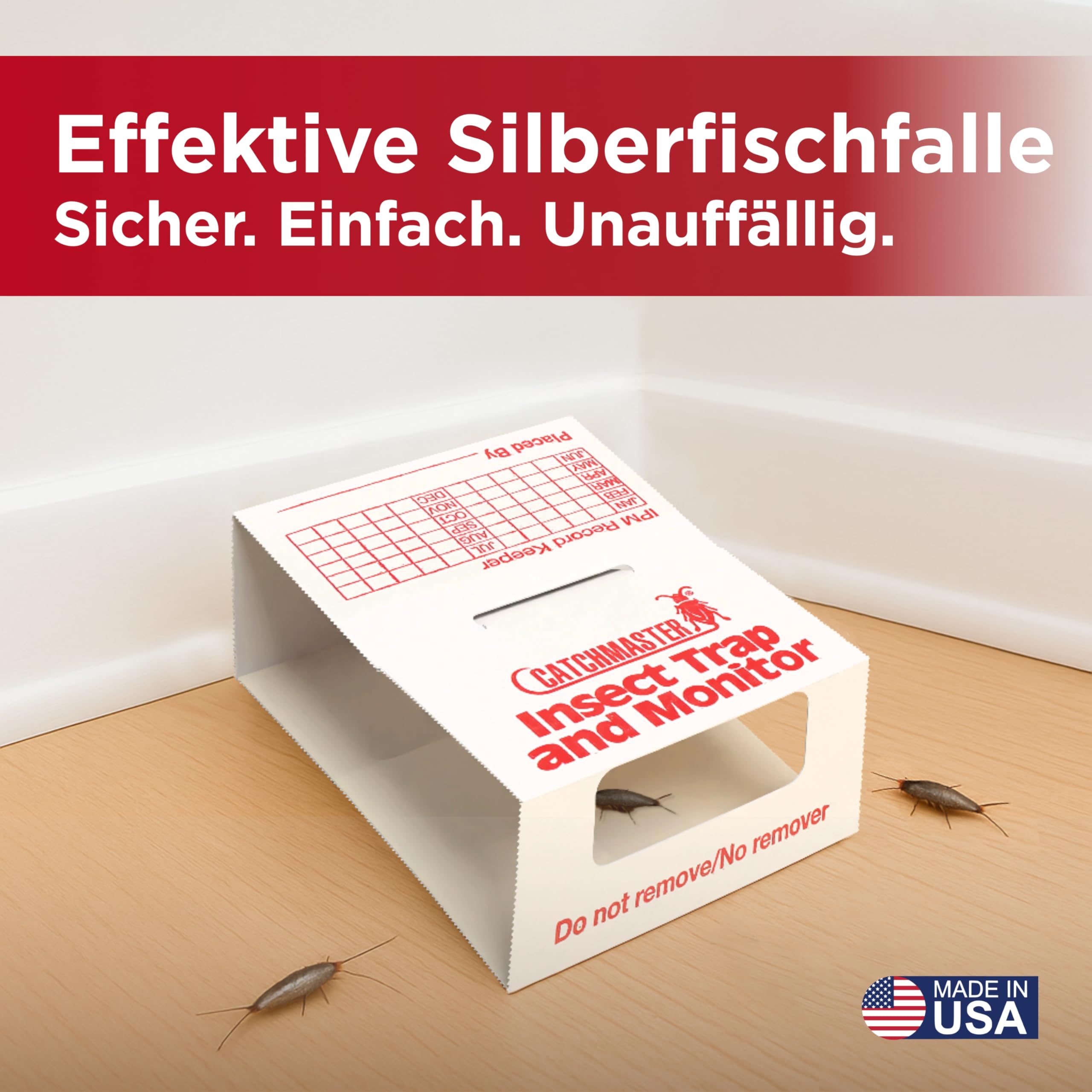 Catchmaster 288i 15x Monitoring-Klebefallen für Silberfische - 100% Giftfrei - Silberfischfalle mit Starkem Kleber - Für Haushalte mit Kindern & Haustieren zur Befallskontrolle - 5 Blätter à 3 Fallen