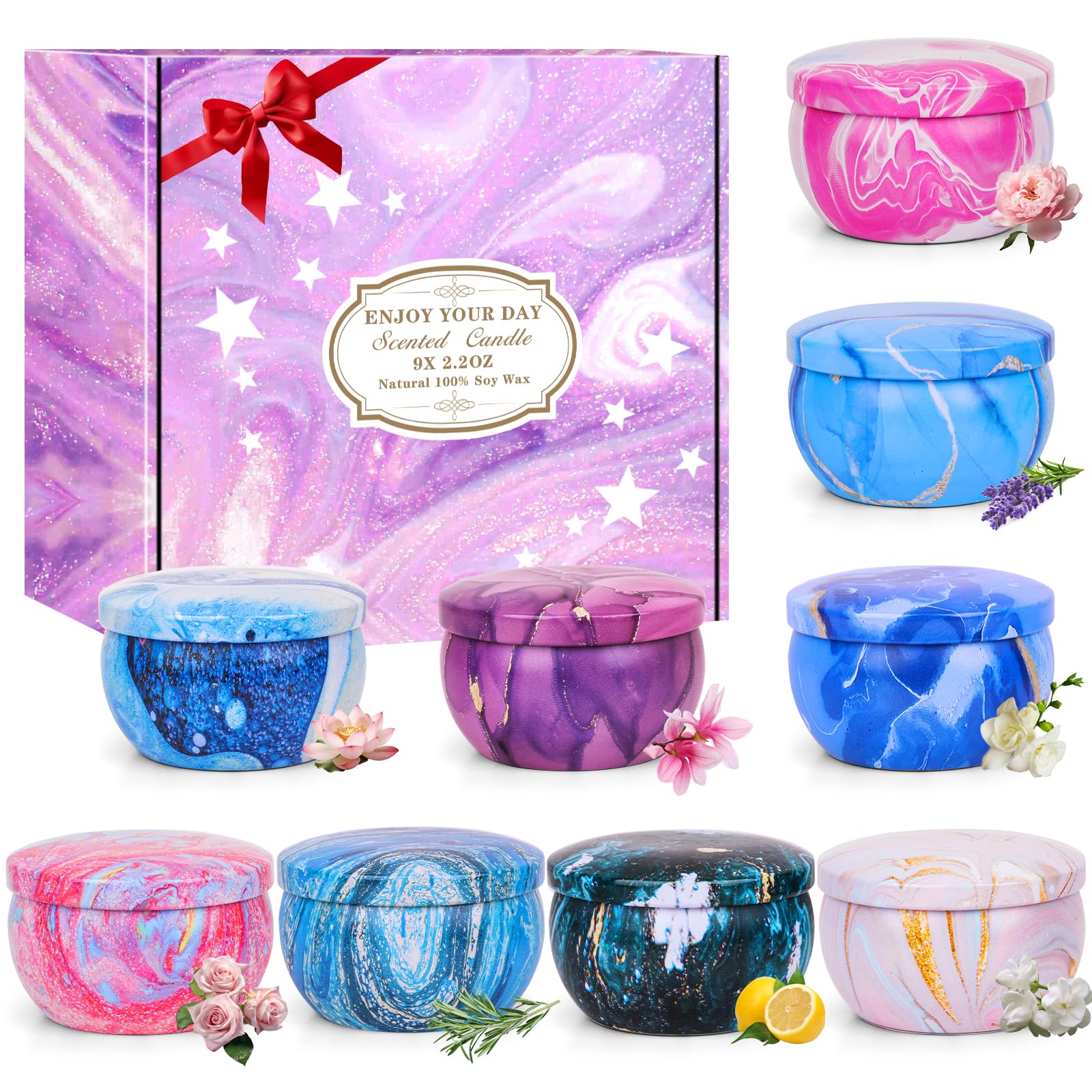 bougies parfumées lot de 9 x 70g cadeau