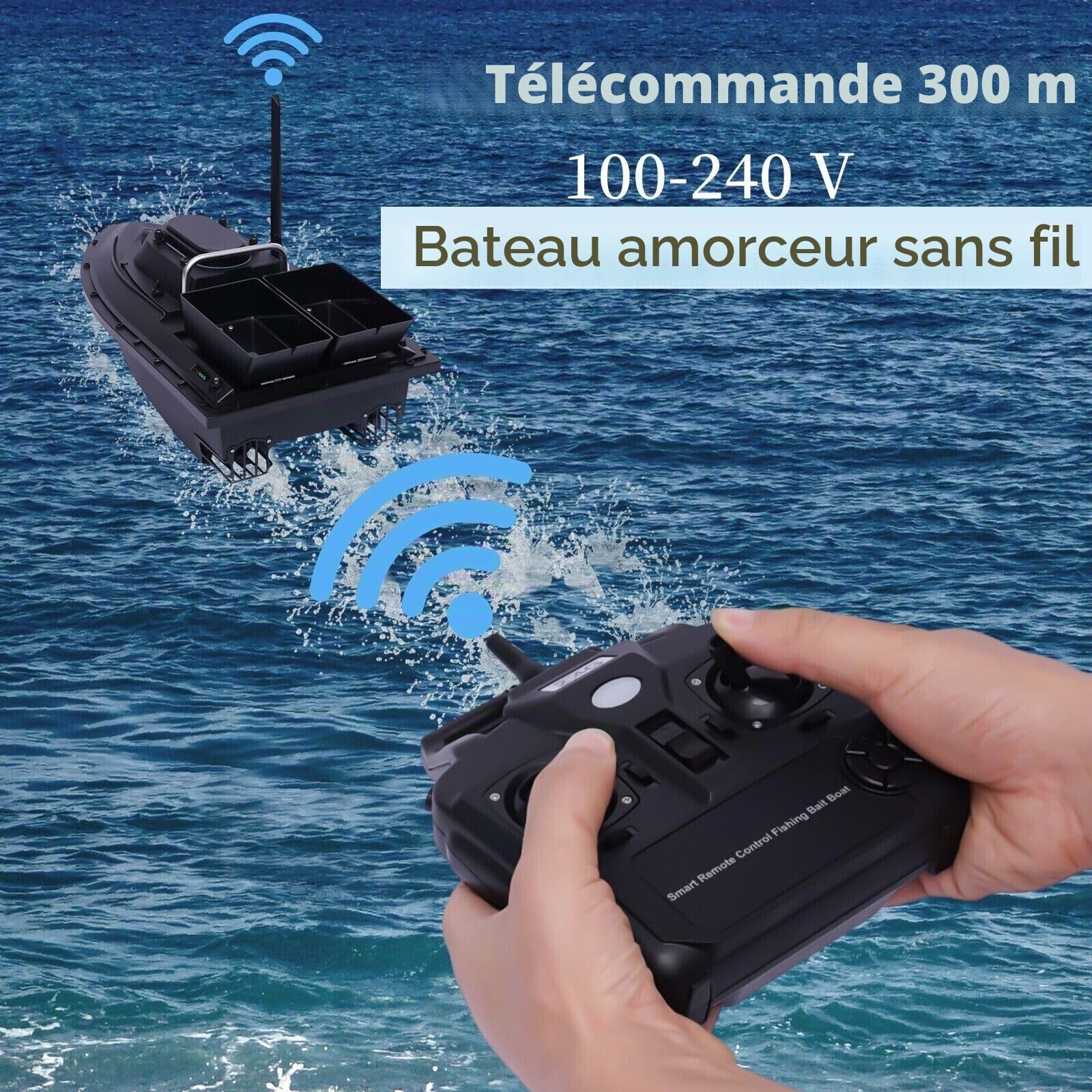 Bateau Amorceur avec Batterie Intégrée 5200 MA, 500m Radiocommande Auto Cruise Bateau Camouflage pour Piscines et Lacs