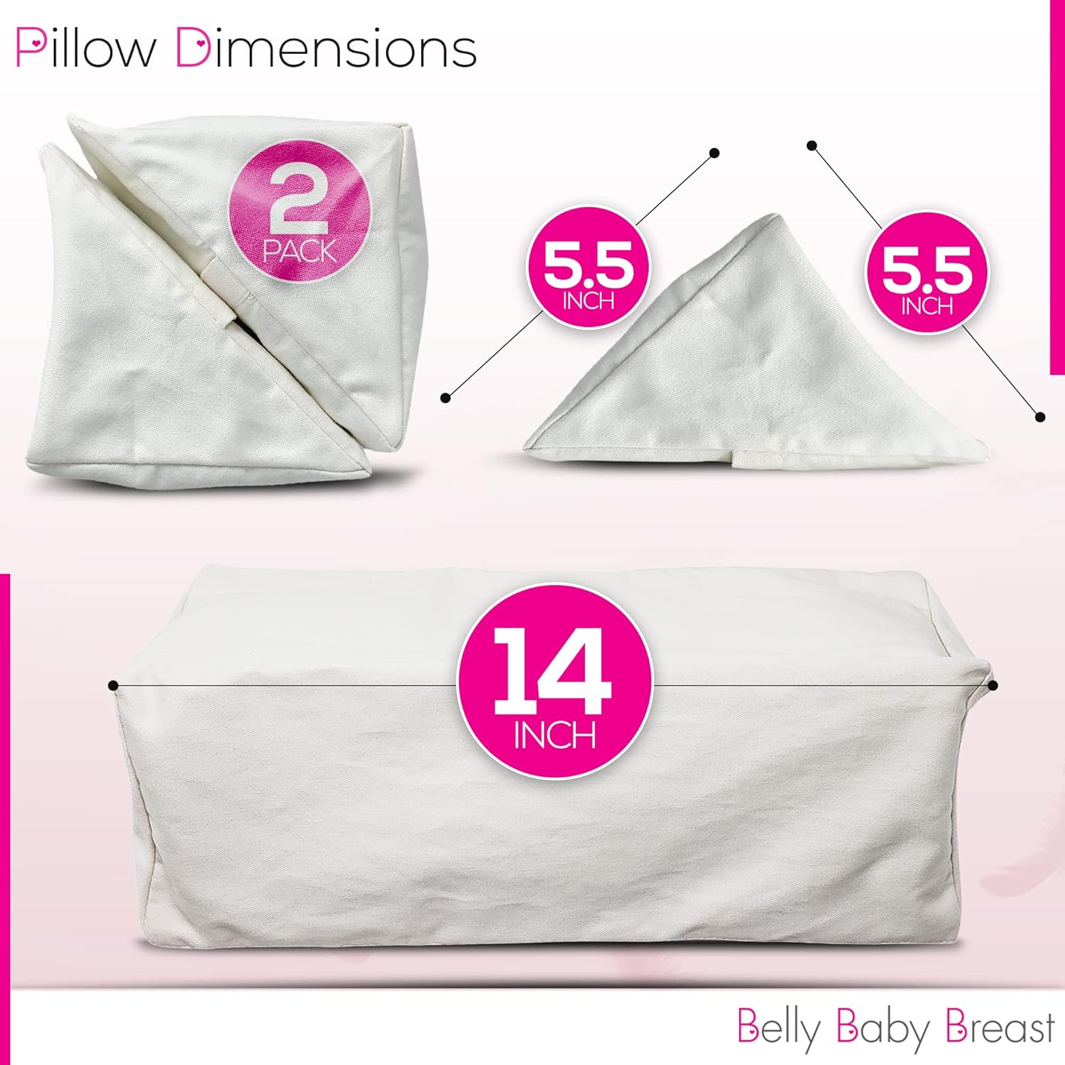 Pregnancy Wedge Pillows for Side Sleeping, Hip Pillow for Side Sleepers, Maternity Wedge Pillow for Pregnancy, Supports Front and Back, Set of 2, Made in USA