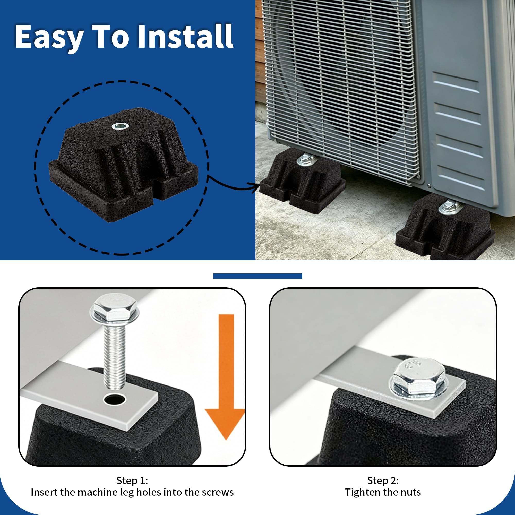 4 piedini antivibrazione in gomma per unità esterne, 9000-60000 BTU, portata 400 kg, 120 mm x 120 mm x 67 mm, isolamento acustico e assorbimento degli urti per climatizzatori, pompe di calore