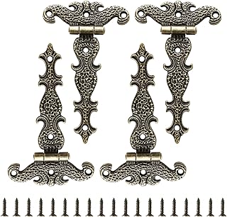 4 PCS T-Strap Hinges, Antique Bronze Decorative Door Hinges T-Strap Barn Door Hinges with Screws for Furniture Cabinets Wooden Box Jewelry Case