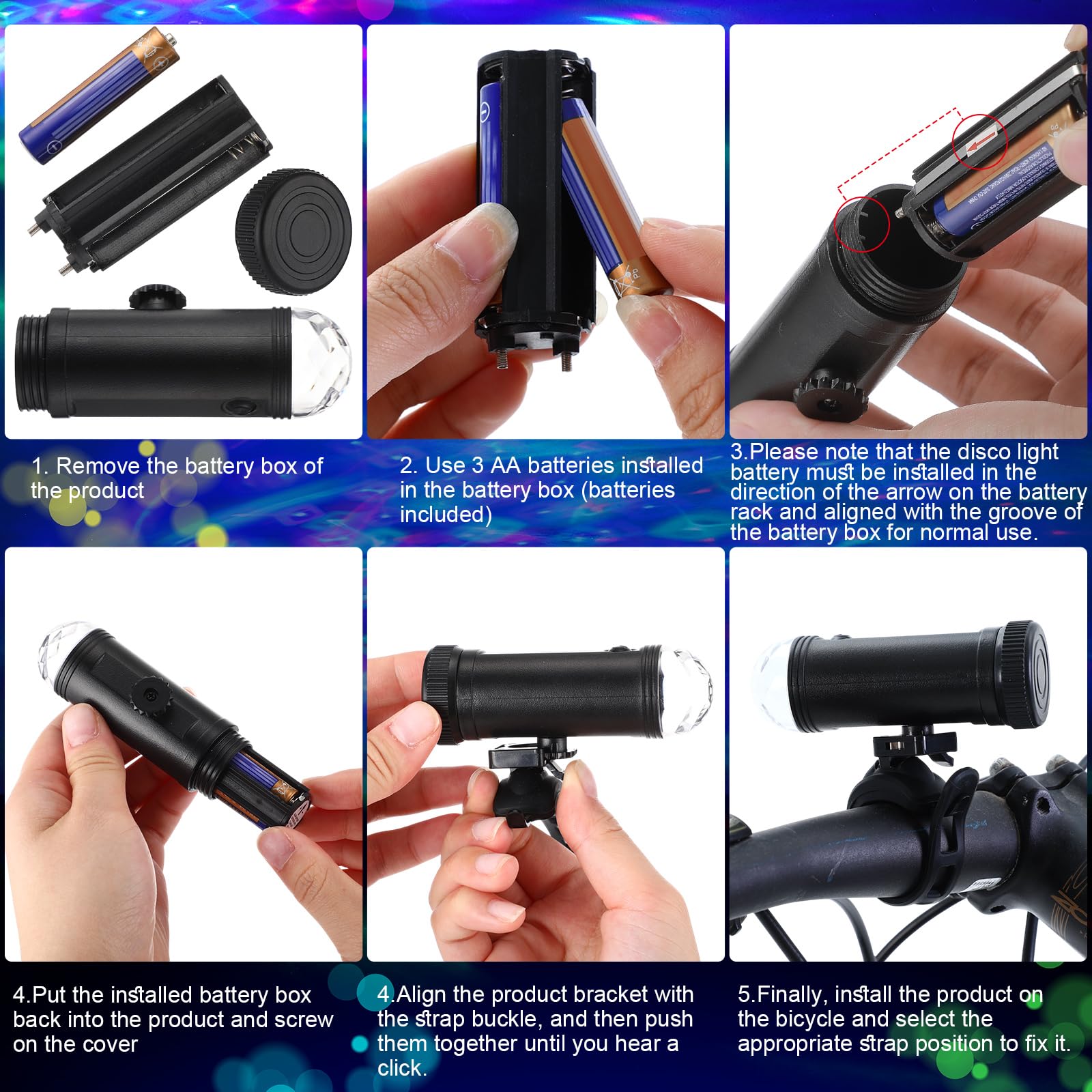 VIHOSE Lot de 4 lumières LED pour vélo disco avec 2 roues de vélo, 1 cadre lumineux à DEL et 1 phare avec piles pour vélo, discothèque, cadeaux de fête, équitation de nuit, étanche (bleu)