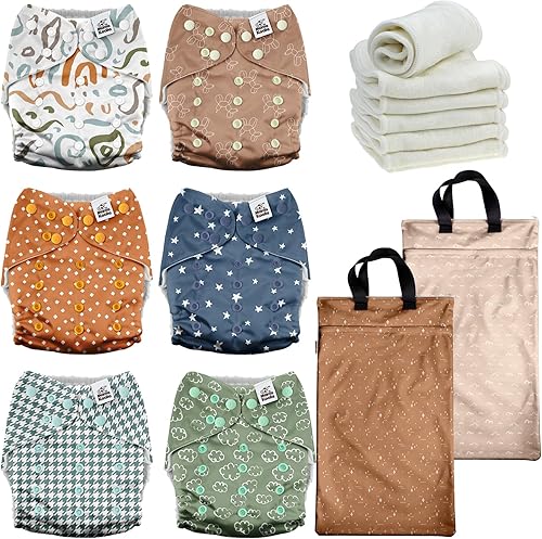Mama Koala Pañales de tela 3.0 para bebé con 6 insertos, con 2 paquetes reutilizables para colgar en seco y húmedo