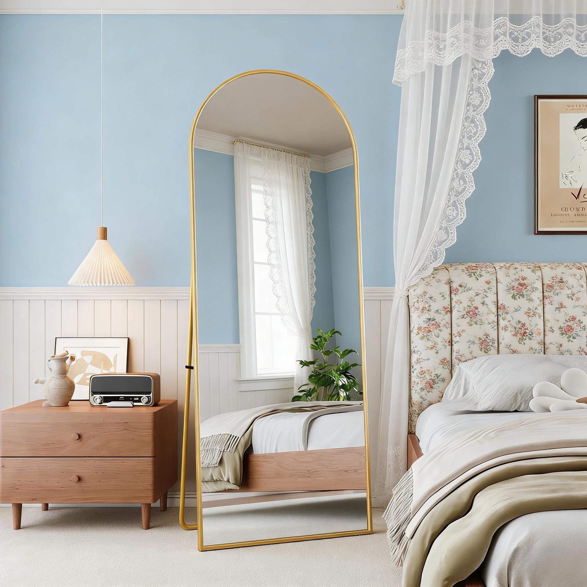 PerGar Specchio da appoggio per tutto il corpo, grande, da appendere o appoggiare, per camera da letto, soggiorno, 162 x 53 cm (oro)