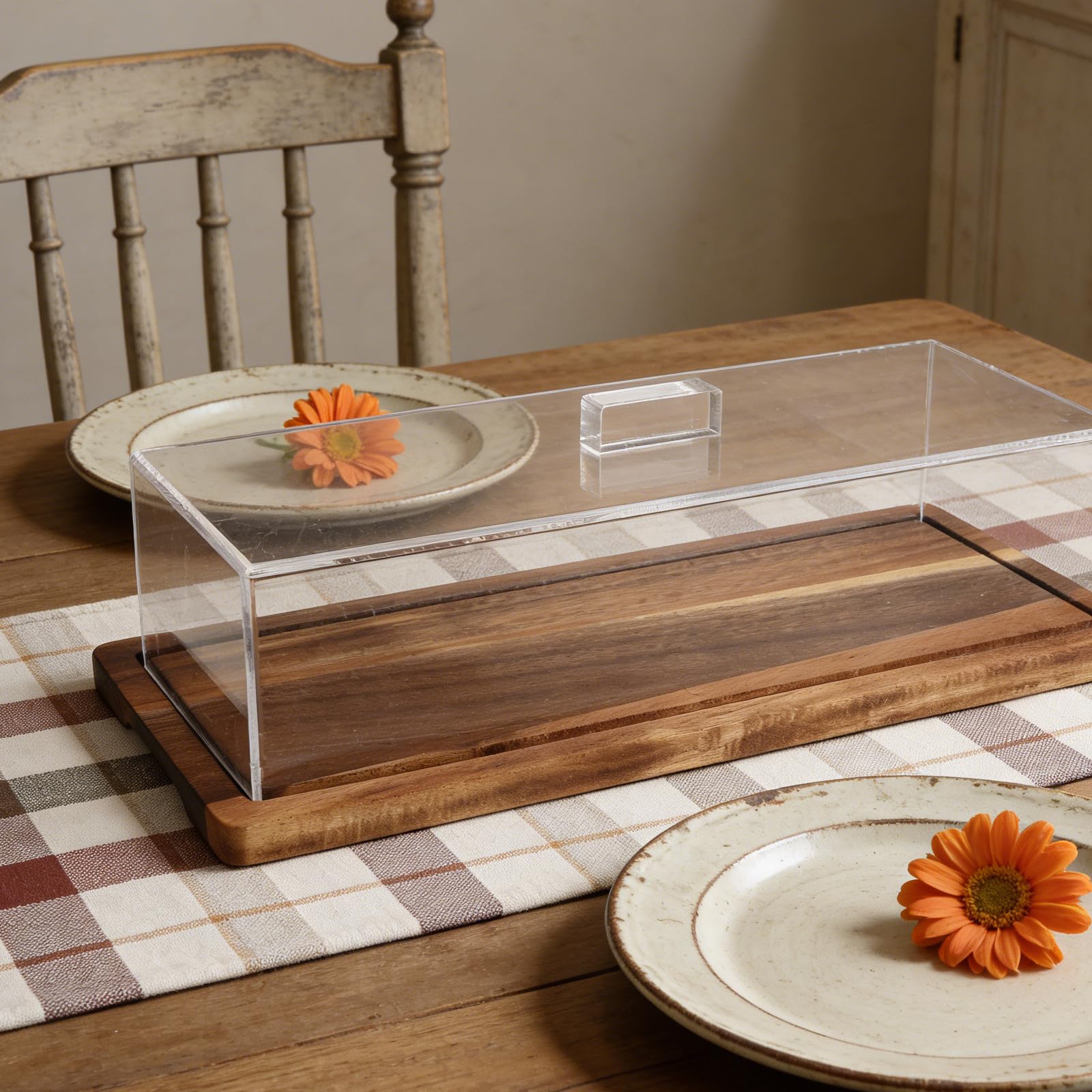 Présentoir à Gâteaux Avec Couvercle en Bois et Acrylique