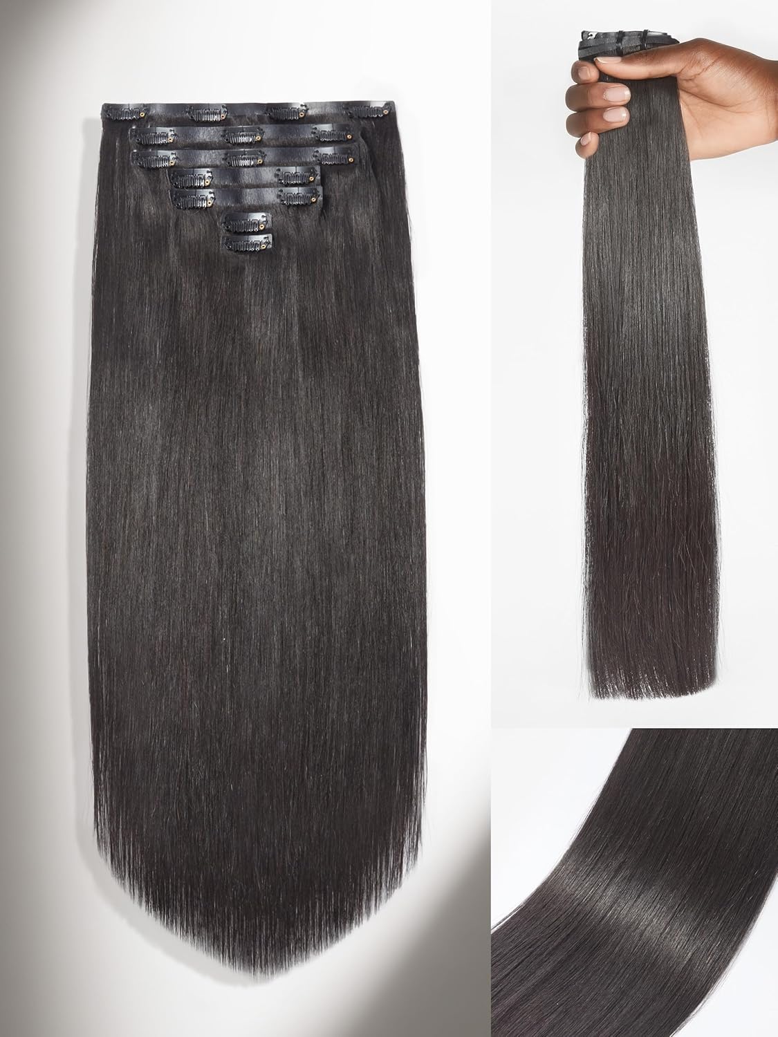 LUVME Clip in Hair Extensions Natural Black Human Hair Extensions Clip ins Silky Straight Real Human Hair on Extension 7pcs 135g 26inch
