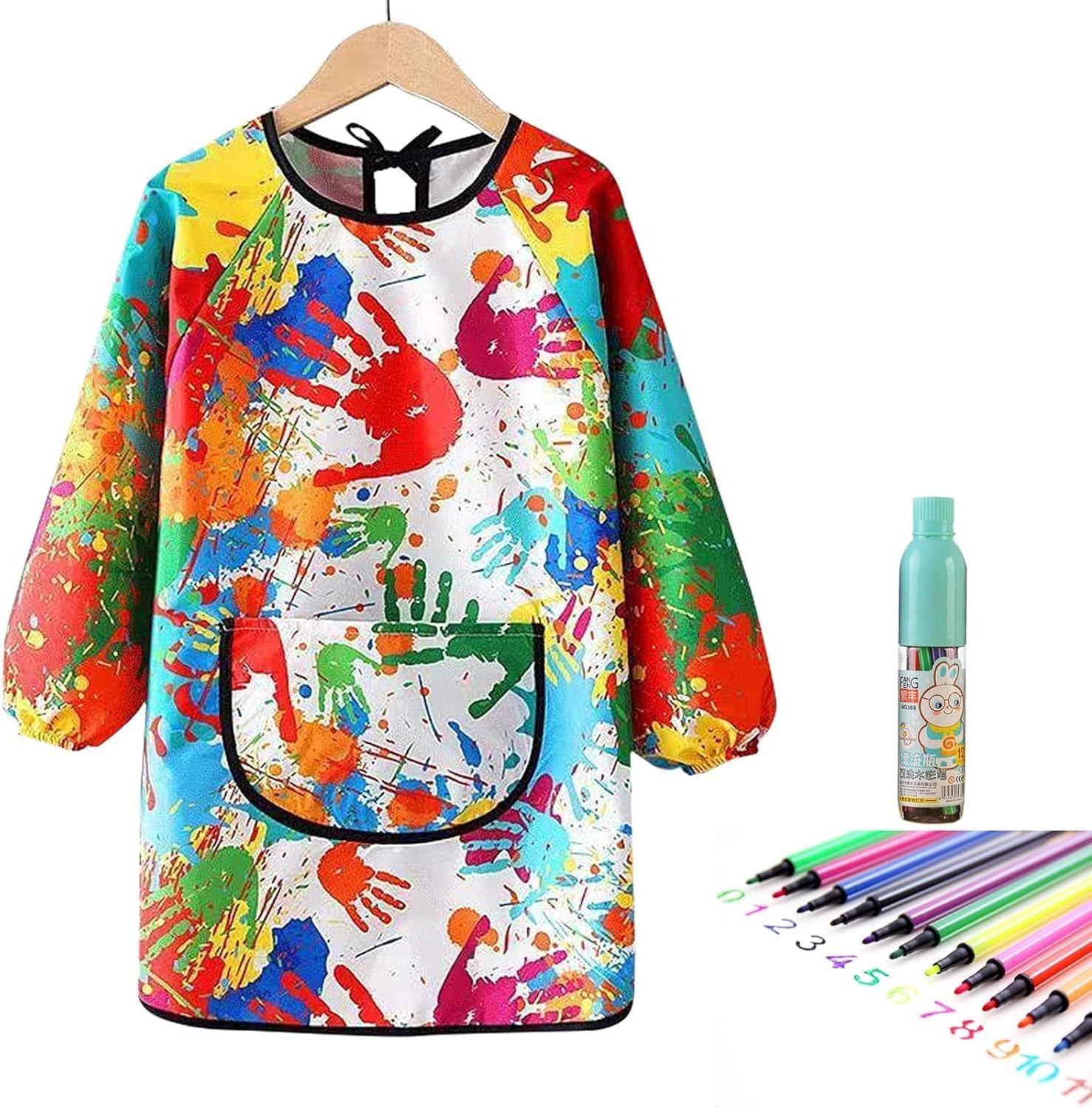 Kids Long Sleeve Apron, Graffiti Waterproof Kids Painting Apron Kids Art Workwear Kitchen Chef Apron 3-10 Years DIV Handmade Gourmet Cooking Baking Painting Universal(long graffiti apron)