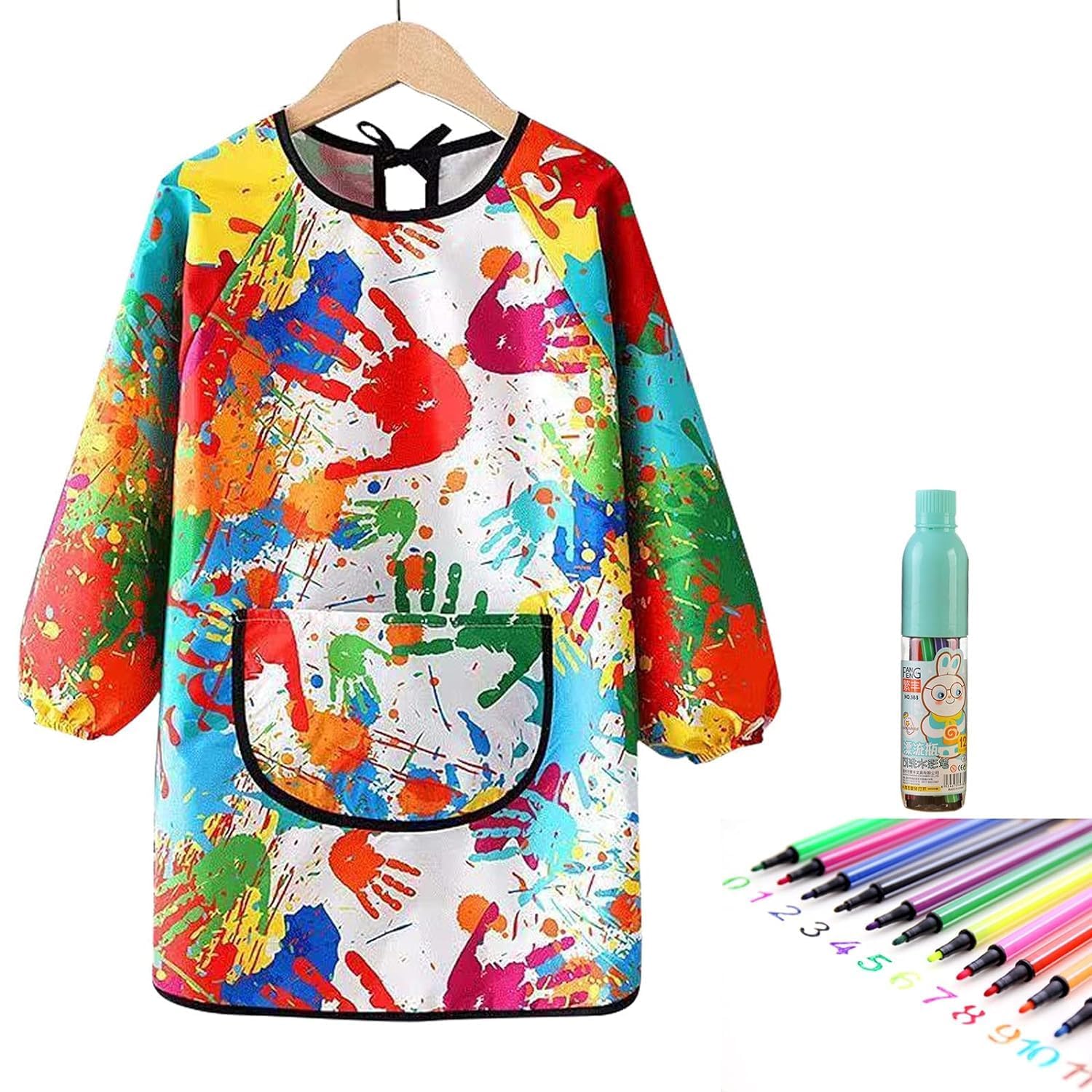 Kids Long Sleeve Apron, Graffiti Waterproof Kids Painting Apron Kids Art Workwear Kitchen Chef Apron 3-10 Years DIV Handmade Gourmet Cooking Baking Painting Universal(long graffiti apron)