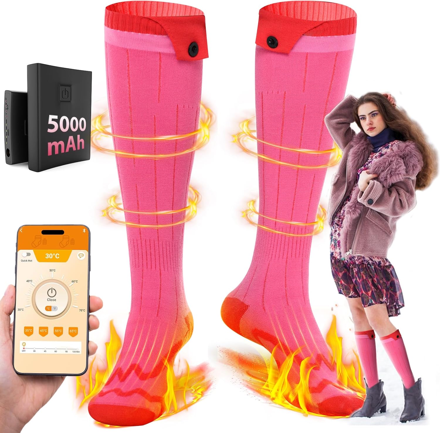 Heated Socks Women,Electric Socks,Rechargeable Heated Socks with 5000mAh Battery