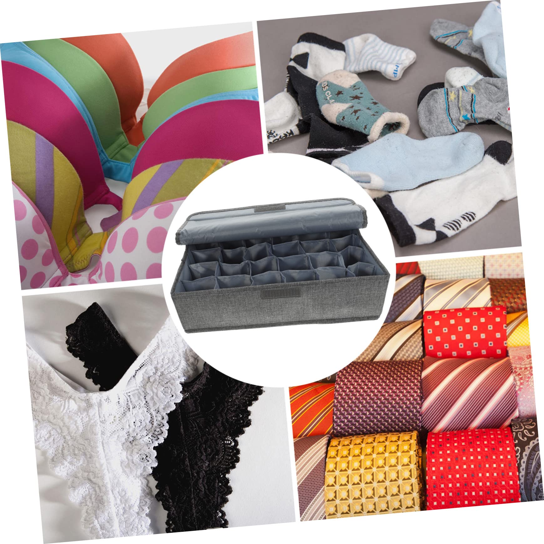 Organiseur de tiroir pliable à 30 compartiments – Boîte de rangement en coton gris pour vêtements, sous-vêtements et chaussettes – Séparateur peu encombrant avec couvercle pour l'organisation et le
