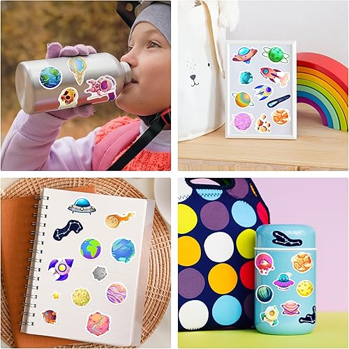 Miniatura 5 de Calcomanías para botella de agua de planeta espacial para niños, 119 unidades, calcomanías de vinilo impermeables de astronauta para laptop,