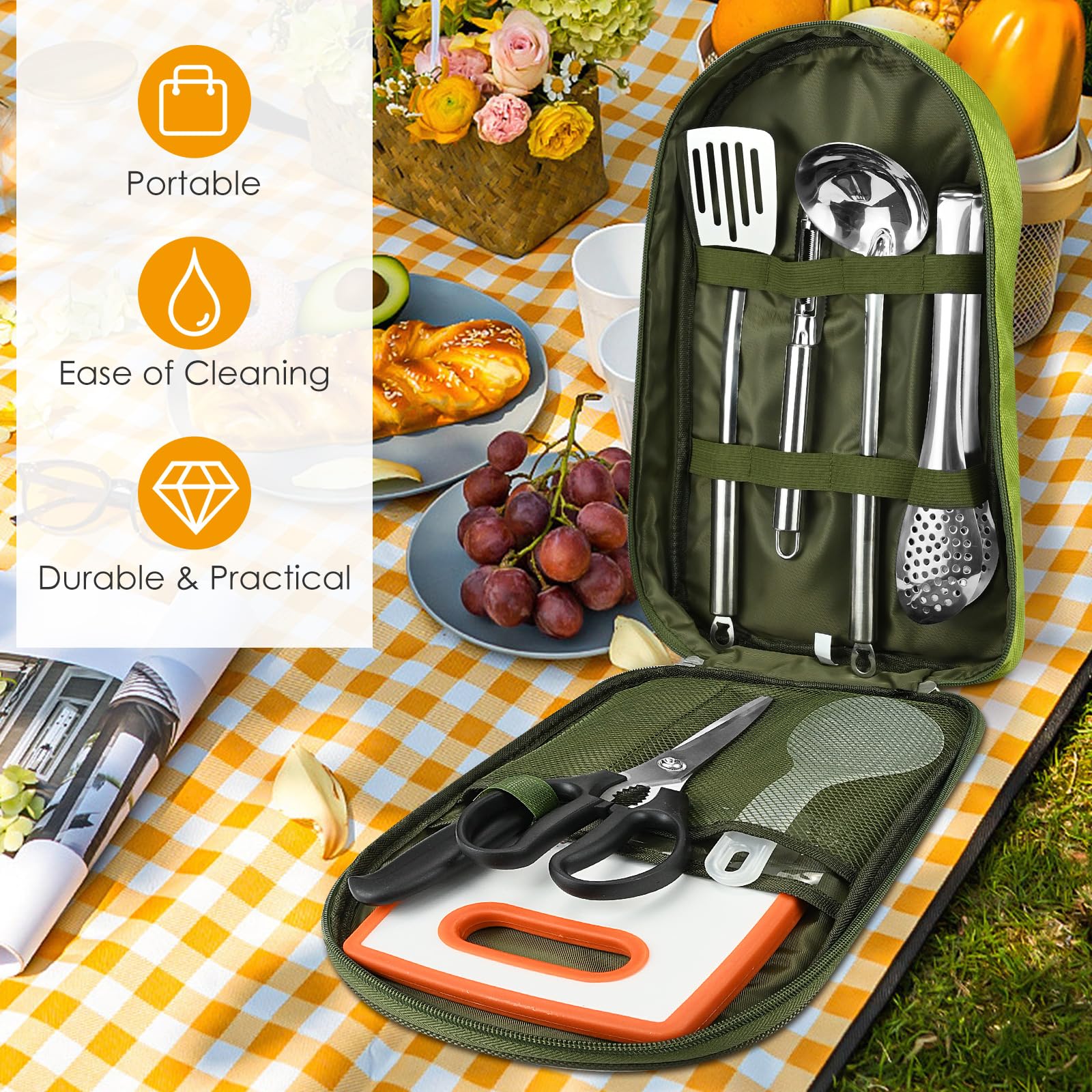 8 Pcs Camping Cooking Set, Portable Outdoor Cookware Utensils - Image 4