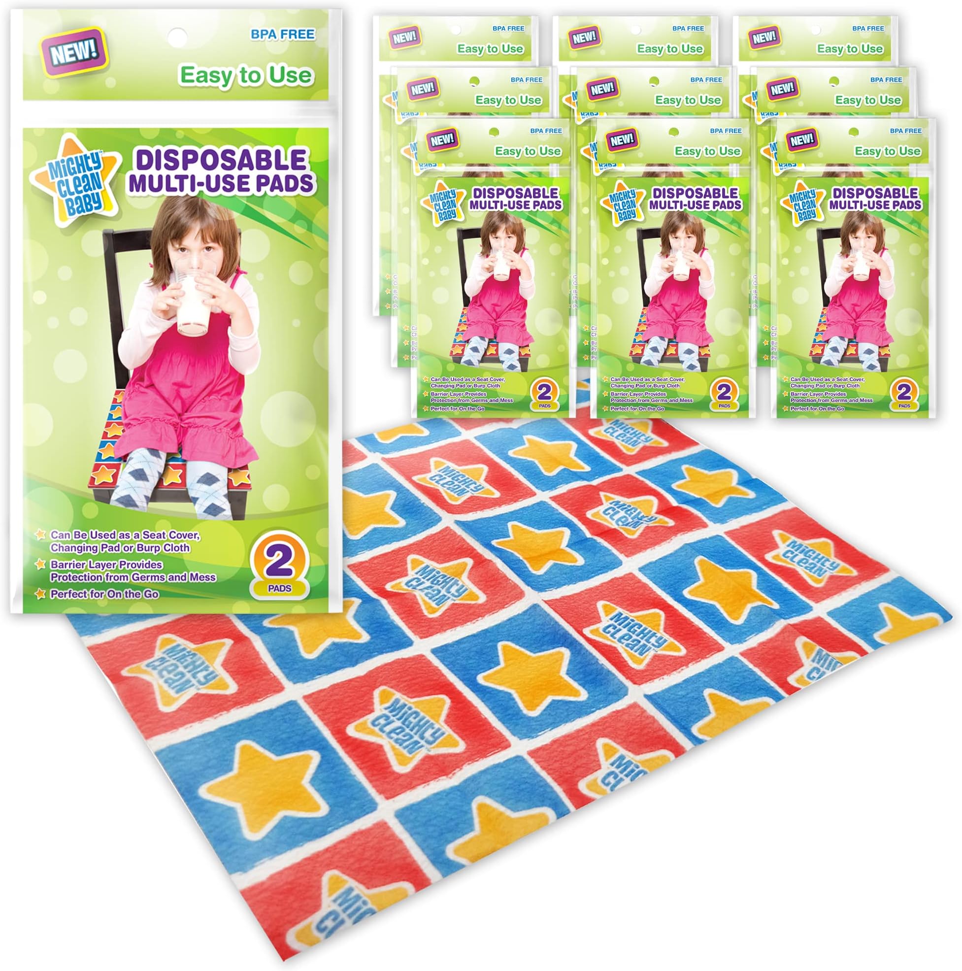Disposable Changing Pad Liners - 18 Waterproof, Soft, Absorbent Multi Use Pads by Mighty Clean Baby in Portable 2 Packs for Your Diaper Bag