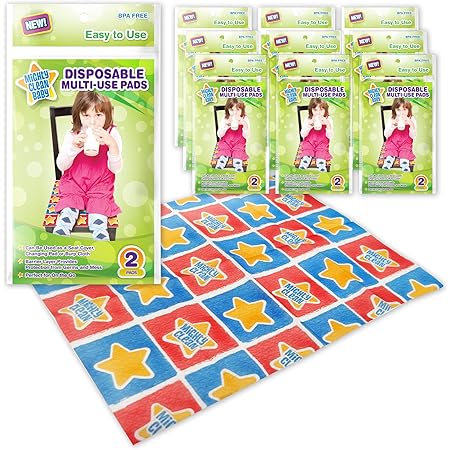 Disposable Changing Pad Liners - 18 Waterproof, Soft, Absorbent Multi Use Pads by Mighty Clean Baby in Portable 2 Packs for Your Diaper Bag