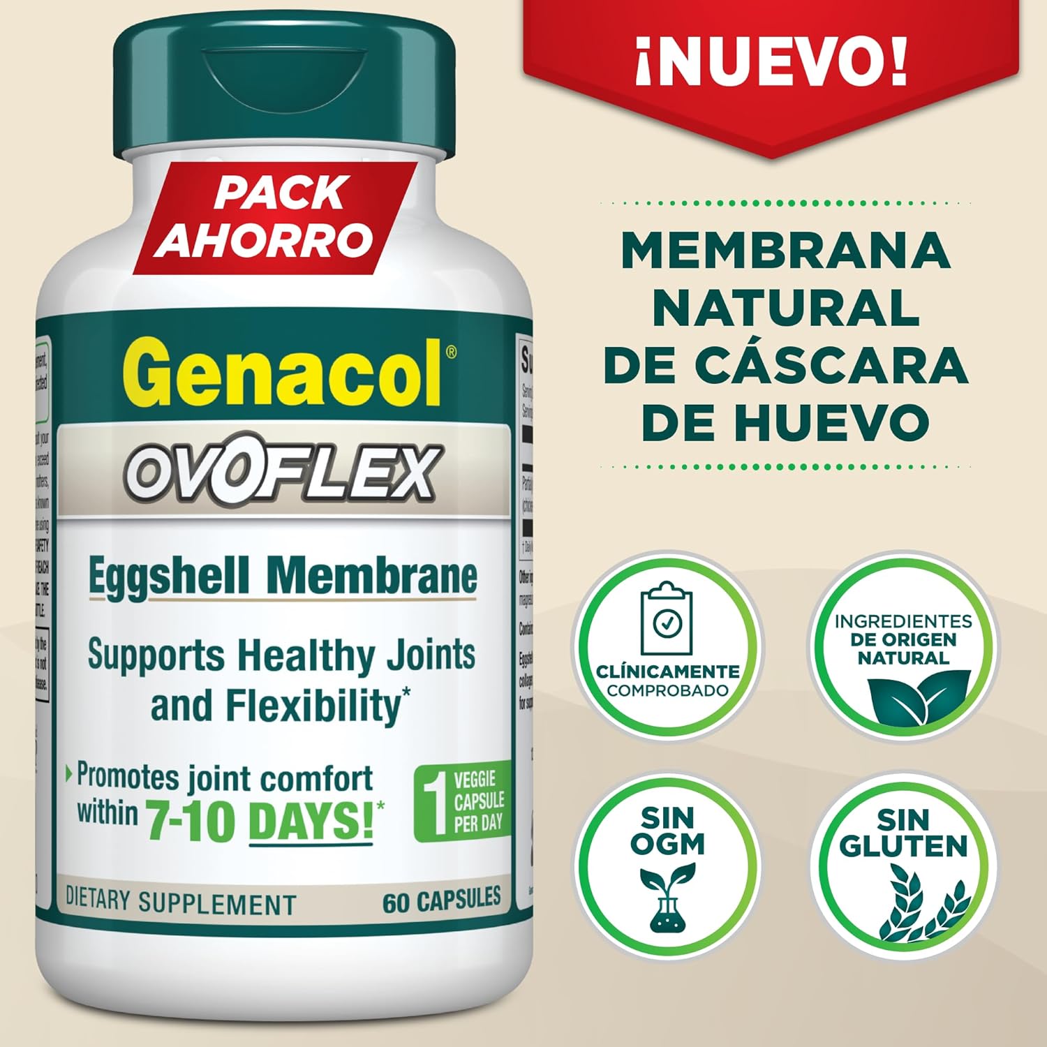 Genacol Ovoflex – Natural Eggshell Membrane Supplement, Support Healthy Joints & Flexibility, Vegetarian Solution for Joint Care, Results in 7 Days, Value Pack, 60 Capsules (60-Day Supply)