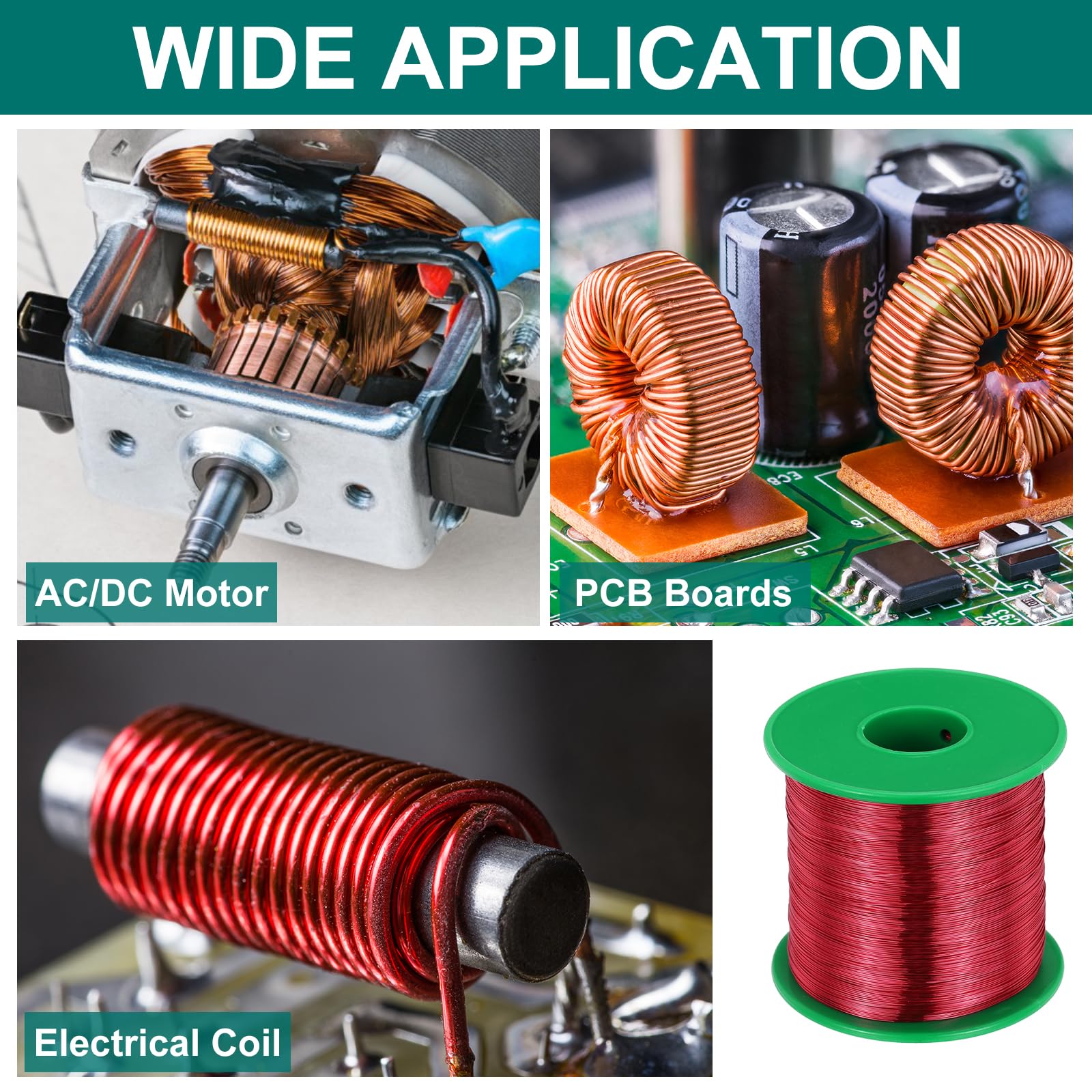 sourcing map Filo magnetico 28 AWG, filo di rame smaltato calibro 28, bobina magnetica da 0,5 kg per trasformatore, motore, elettrico, 155C (311F)