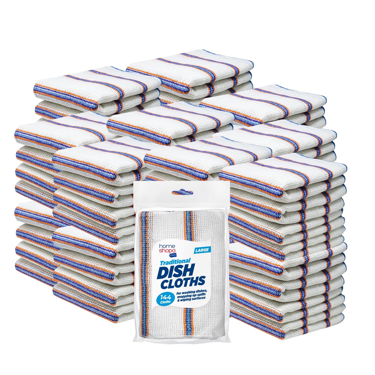 Homeshopa.com White Homeshopa Dish Cloths, 144 Pack Mixed Fiber Antibacterial Super Absorbent Lint Free, Quick Dry Striped Kitchen Towels, Washing Up Dishcloths, 34 X 34Cm