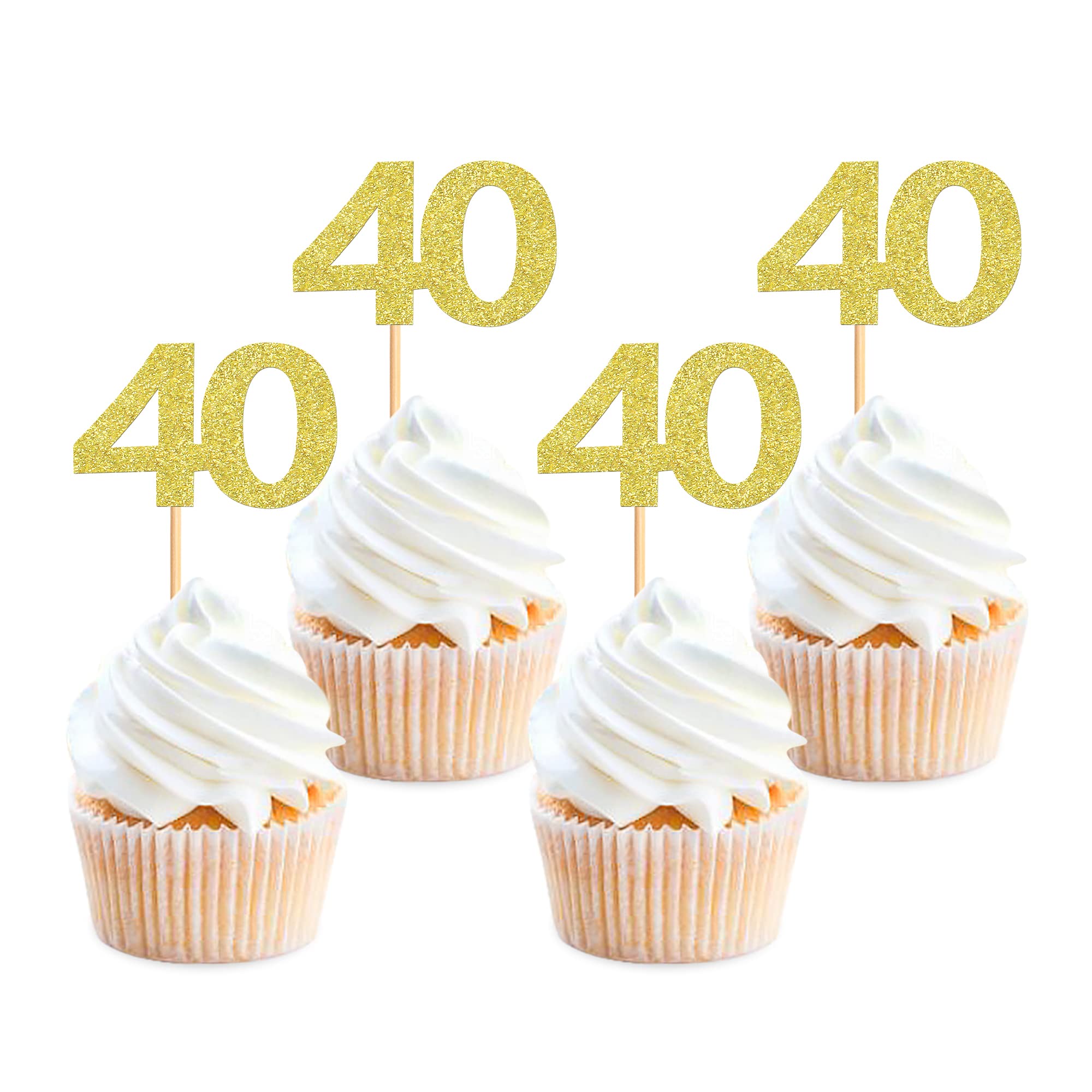 24PCS Gold Glitter 40th Birthday Cupcake Toppers Cheers to 40 Years Number 40 Birthday Celebrating Cake Decorations for Birthday Anniversary Party Supplies