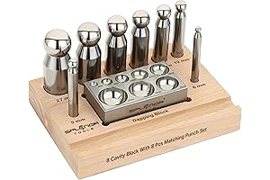 Splenor Tools Steel 8 Hole Dapping Doming Block and 8 Matching Punches