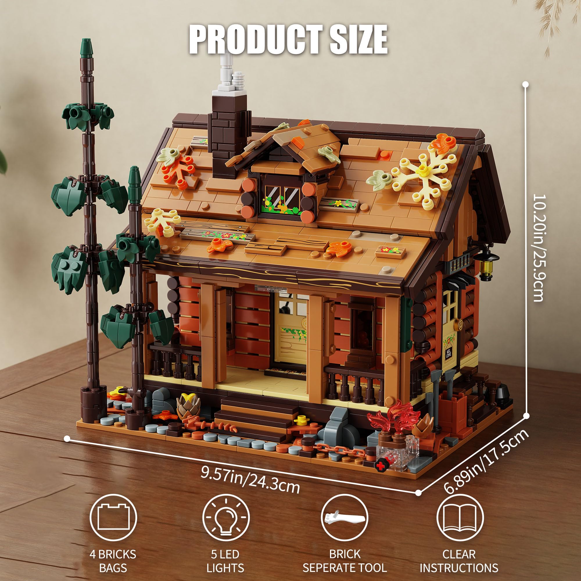 TGL Wood Cabin Building Blocks Set with Led Lights,Autumn House Building Toys,Log Cabin Construction Kits,Stem Forest Treehouse Model,Birthday Gift for for Adults and Boys Age 8-12(1969Pcs)
