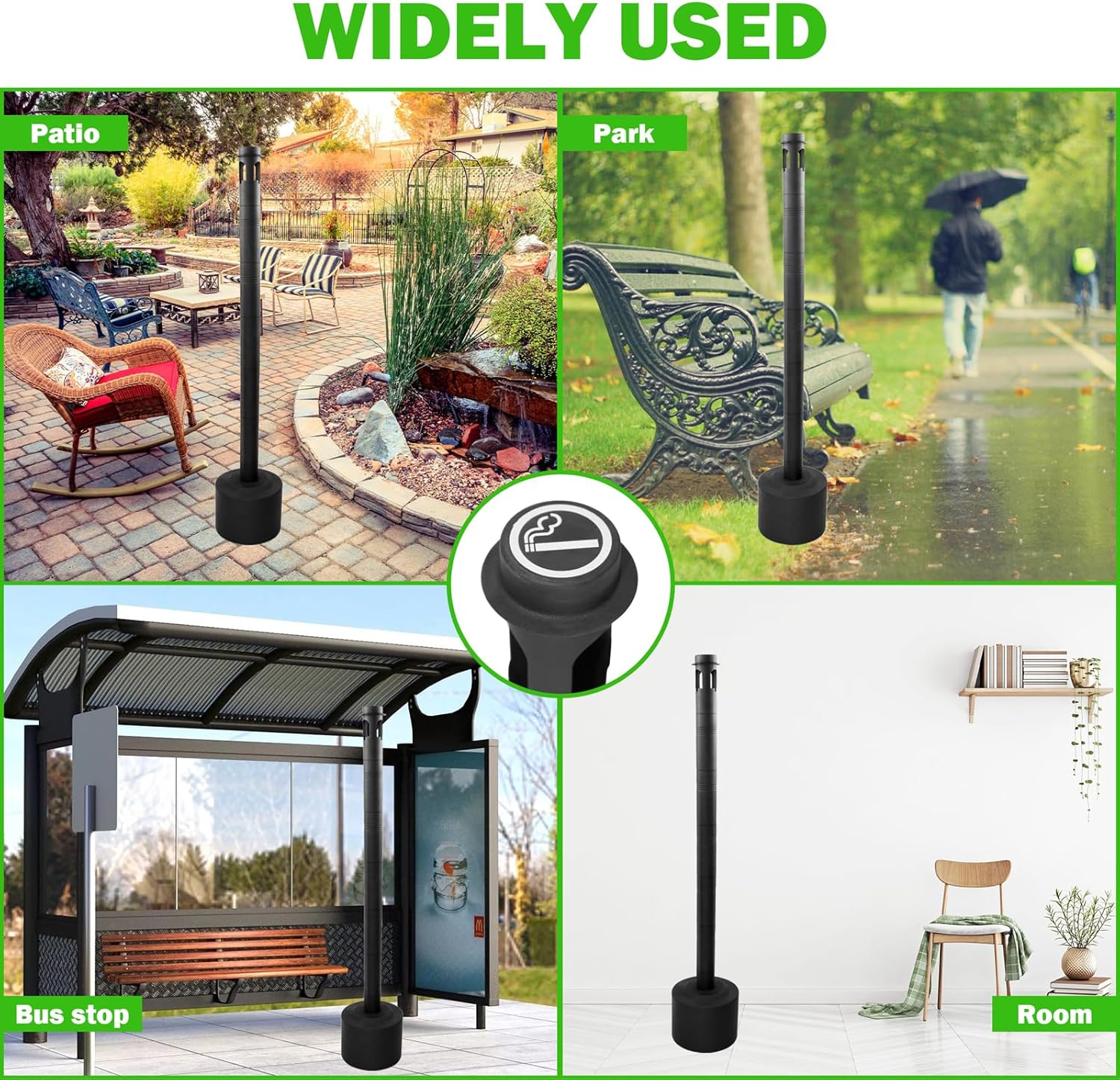 Cigarette Butt Disposal Outdoor, Standing Ashtrays for Outside Patio Stainless Steel Outdoor Ashtray Cigarette Butt Container, 7" Diameter x 46" H