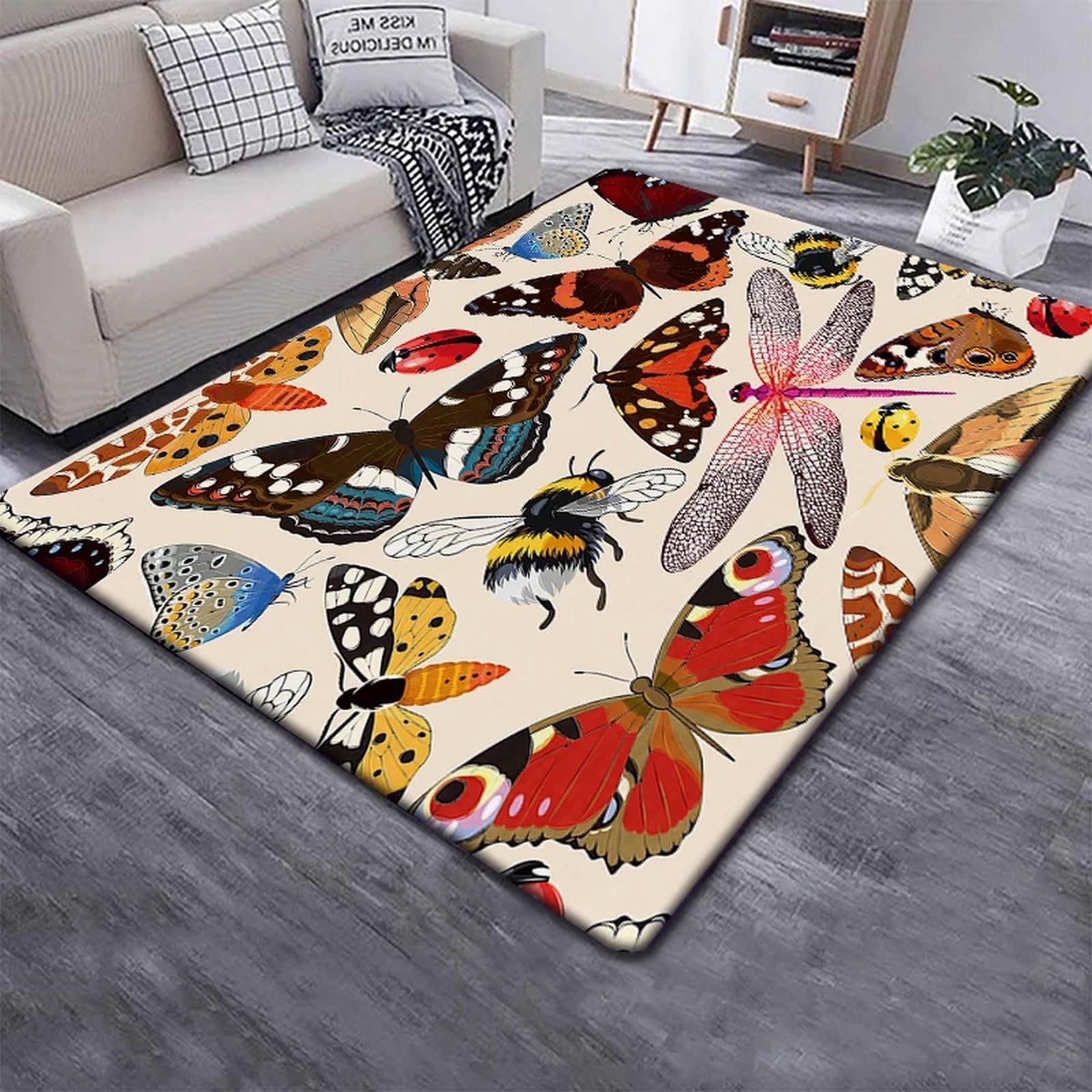 Tapis antidérapant papillon 180x280cm nettoyage facile pour chambre
