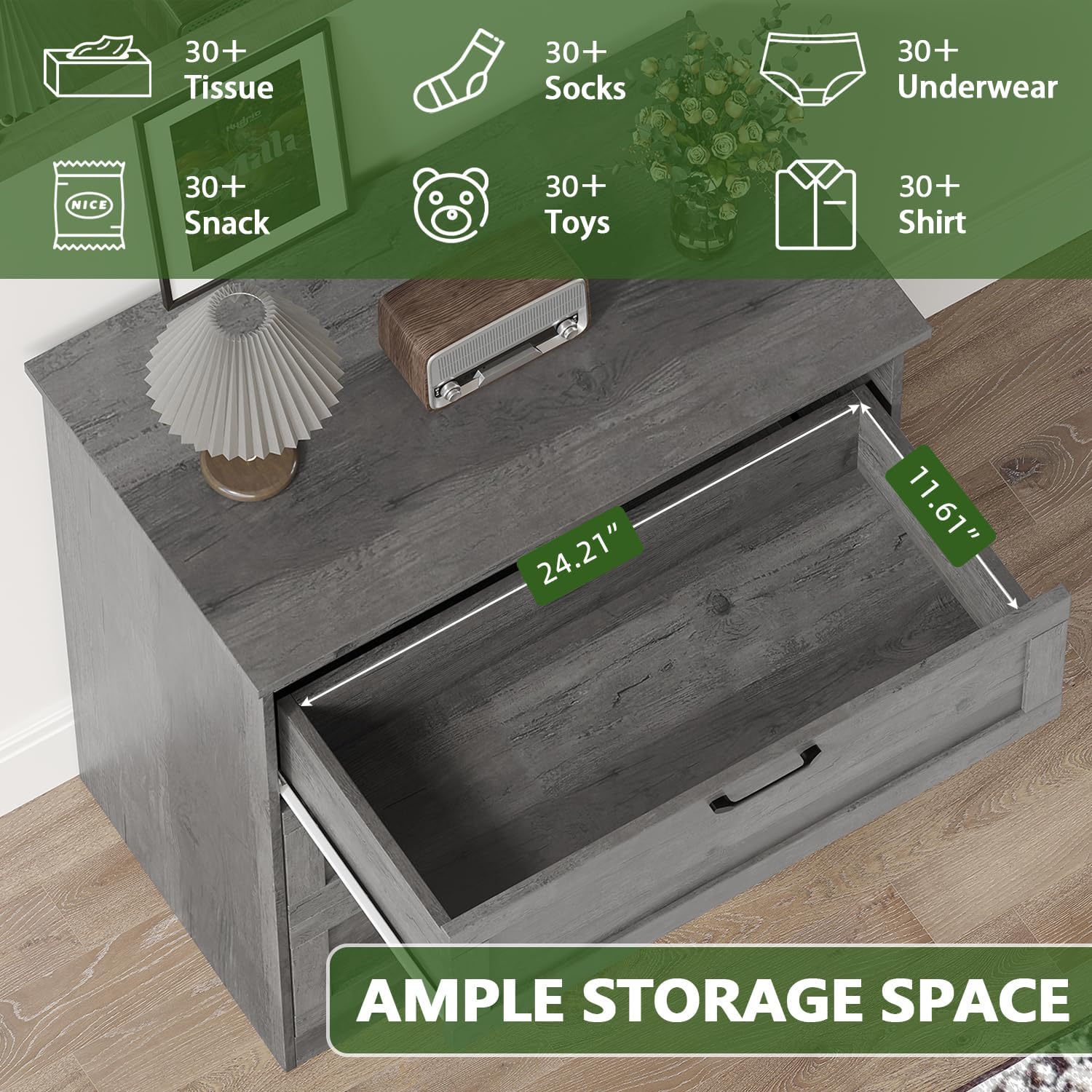 Vikiullf Farmhouse Chest of Drawers, Small Dressers with 3 Drawers for Bedroom, Living Room, Wooden Storage Cabinet, Grey