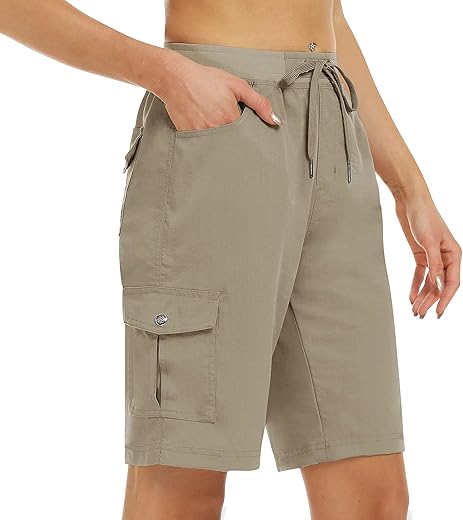 MoFiz Women's 10" Hiking Cargo Shorts 6 Pockets Lightweight Quick Dry Outdoor Running Athletic Short Summer Travel Loose