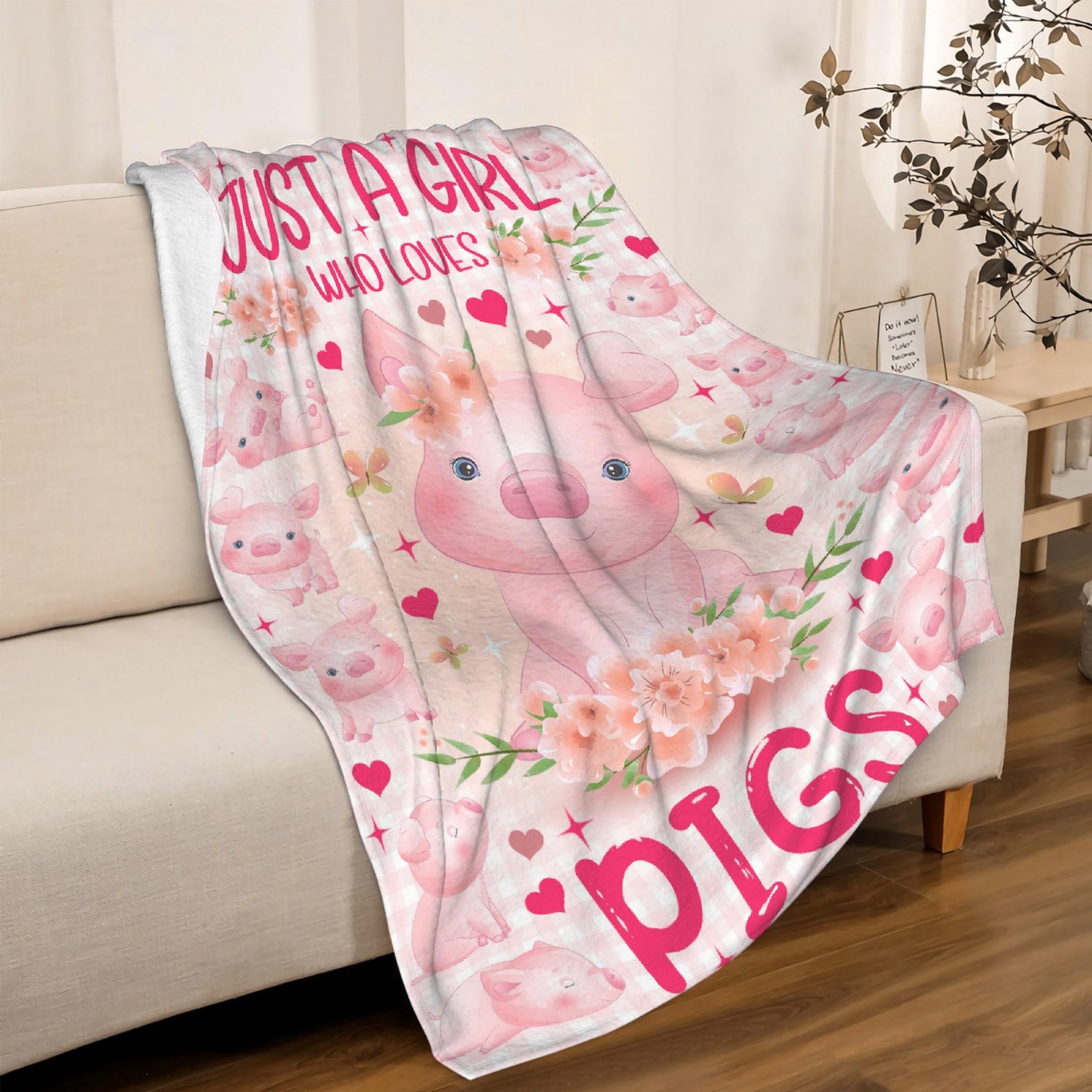 Just A Girl Who Loves Pigs Blanket Gifts Super Soft Lightweight Flannel Blankets Throw for Kids, Adult, Suitable for Couch, Sofa, Bed, Camping, Travel All Seasons 40