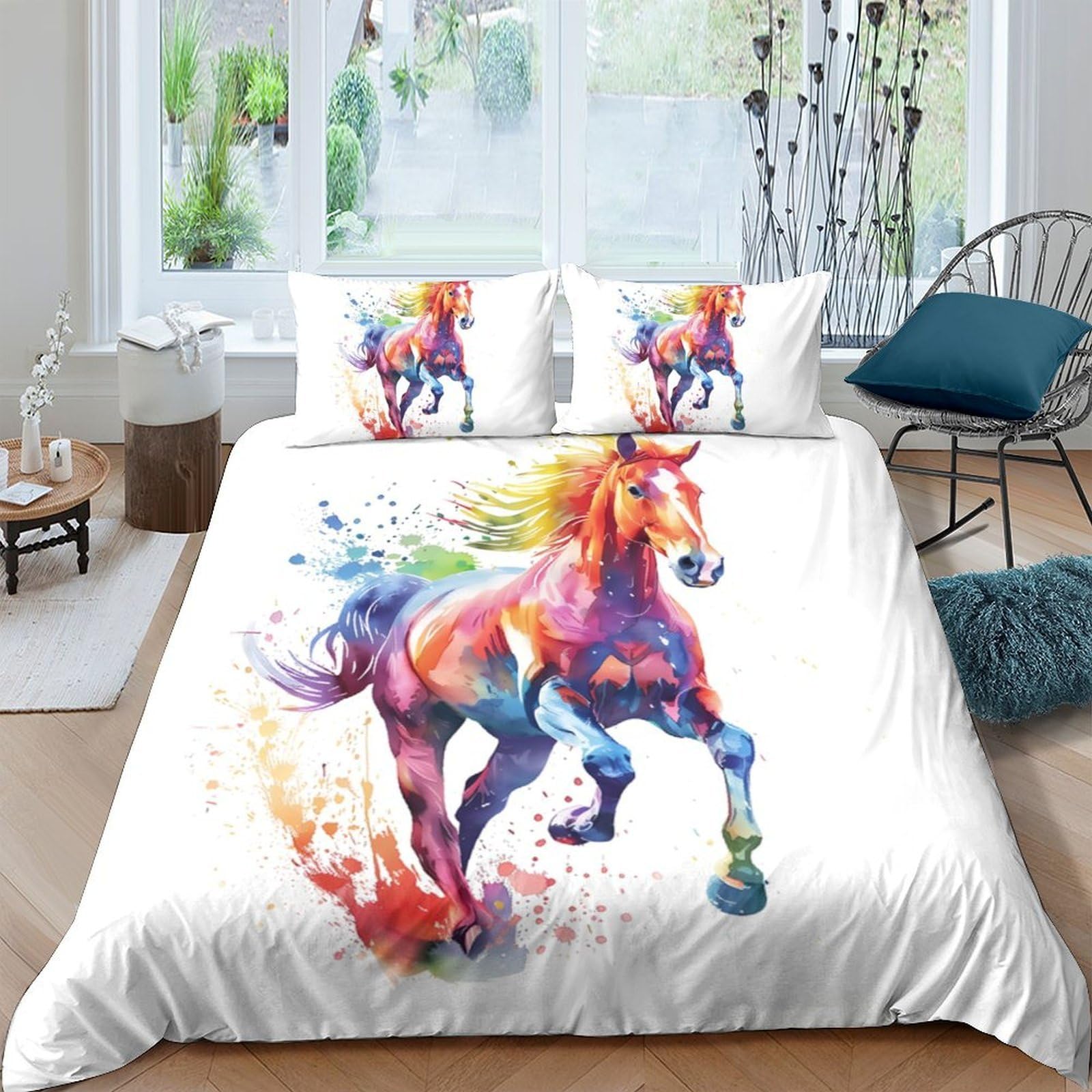Ctjqhvkz Style-7 3D Printed Colorful Horse Fitted Sheet Microfiber Soft Breathable Rainbow Stallion Mattress Cover For Bedroom Guest Room Decor Single（135X200cm）