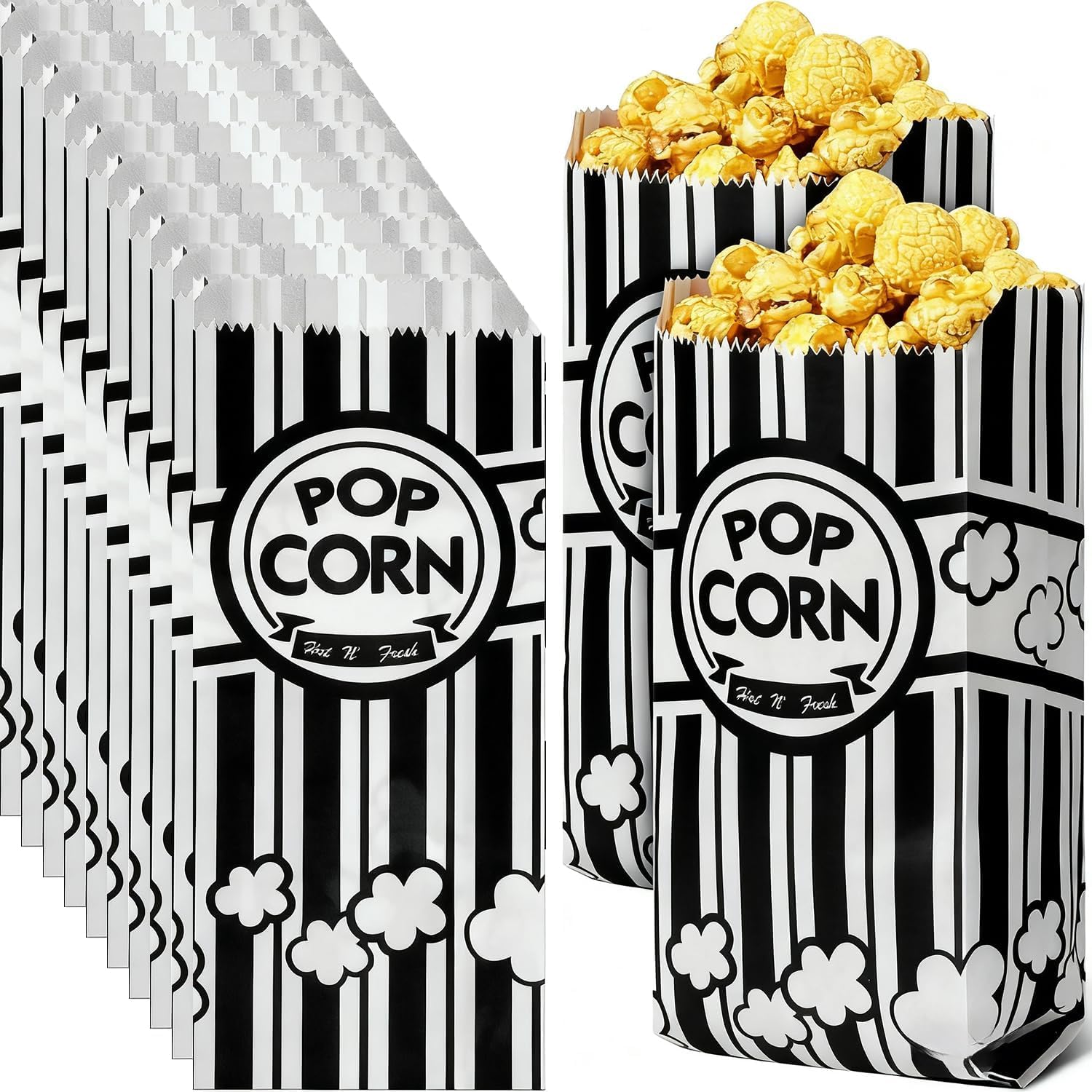 KIMHOME 120Pcs Black White Popcorn Bags, Bulk Popcorn Bags Individual Servings Movie Night Christmas Snack Candy Packs for Cinema Theatre Birthday