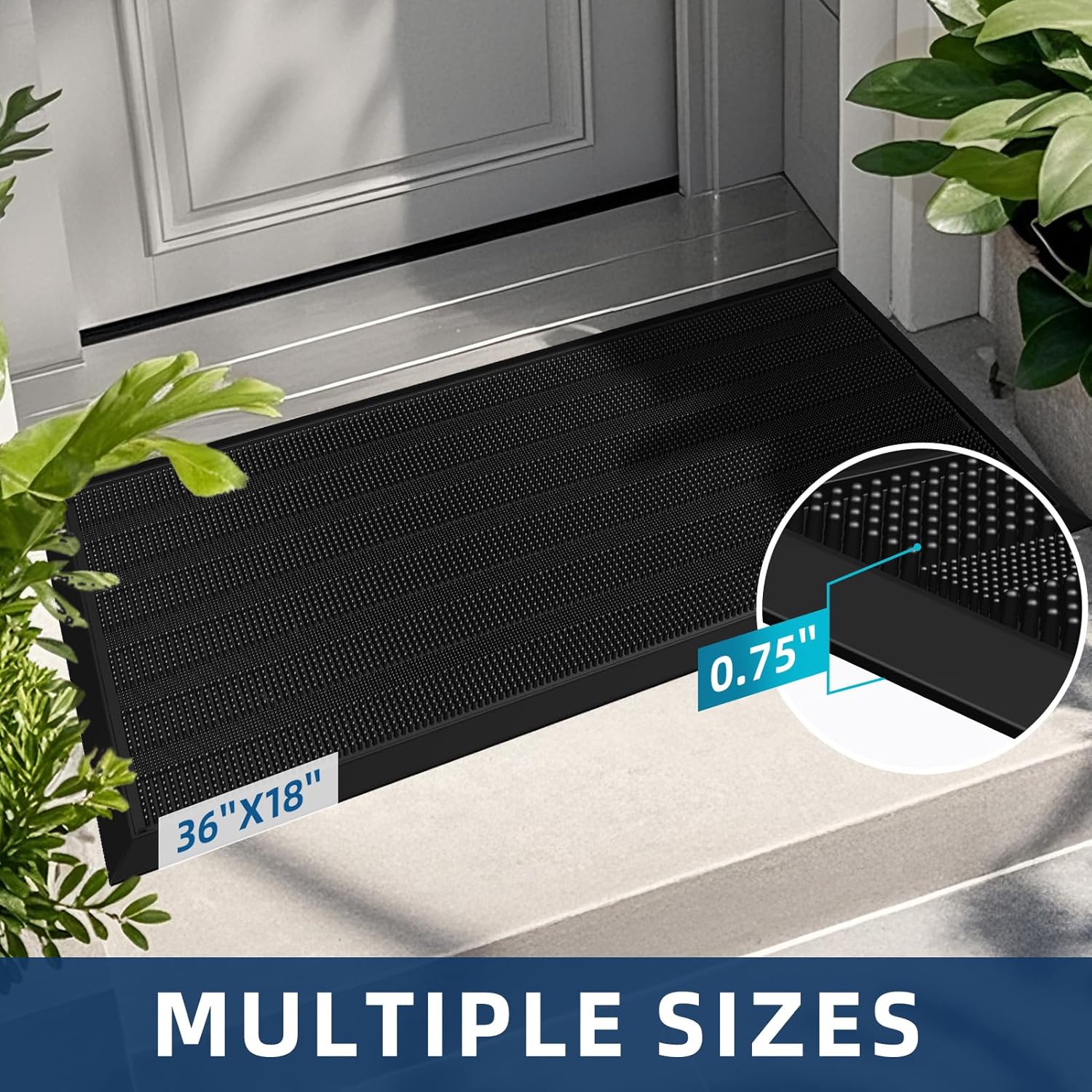 Mibao Front Door Mat Entrance, Waterproof All Weather All Season Non-Slip Rubber Welcome Mat, Dirt Trapper Low-Profile Heavy Duty Mud Doormat for Patio Entryway Garage Pool, 17" x 36", Black