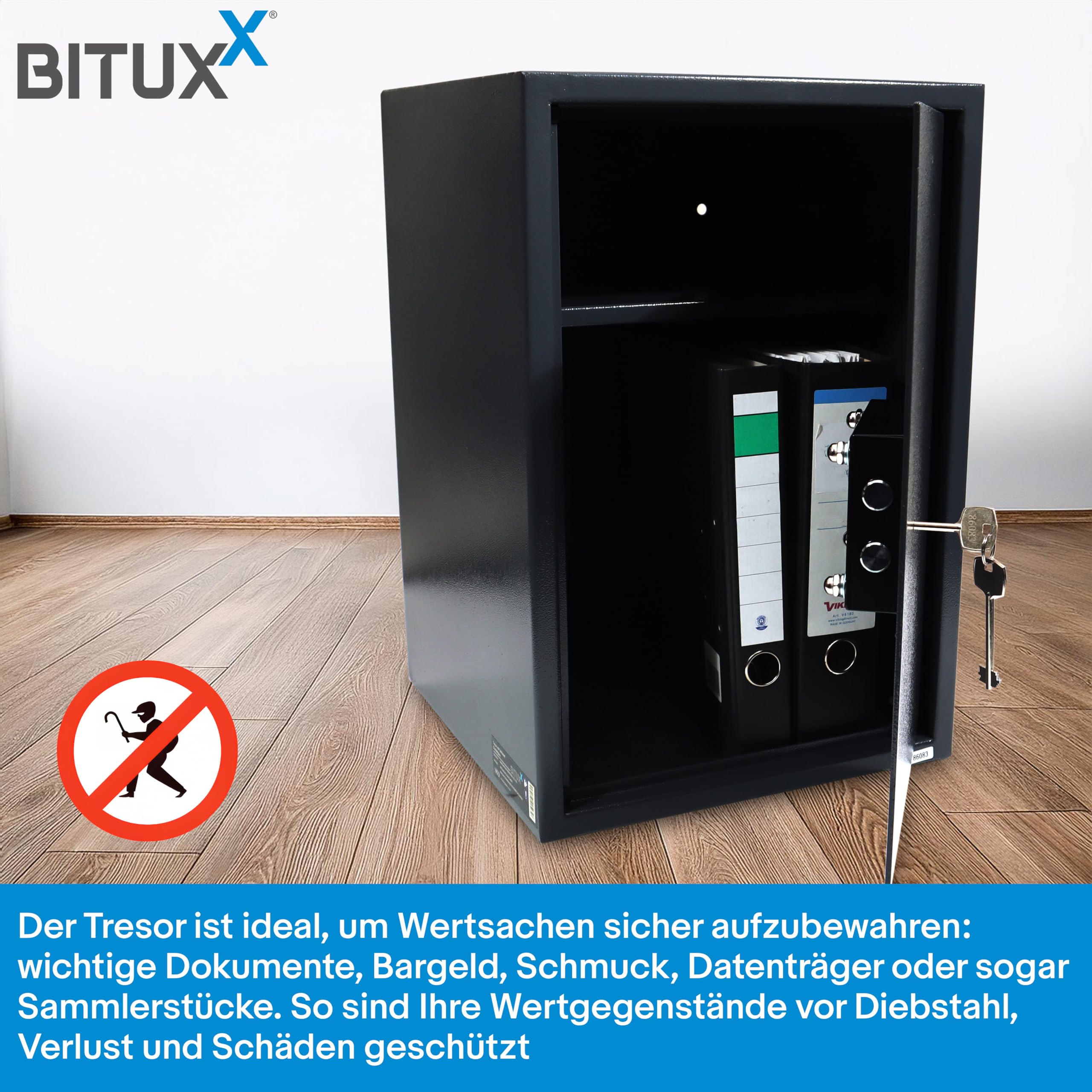 BITUXX Tresor Möbeltresor Safe Aktentresor Sicherheitstresor Abschließbar mit Schlüssel für Büro und Daheim 35 x 36 x 52cm Schwarz