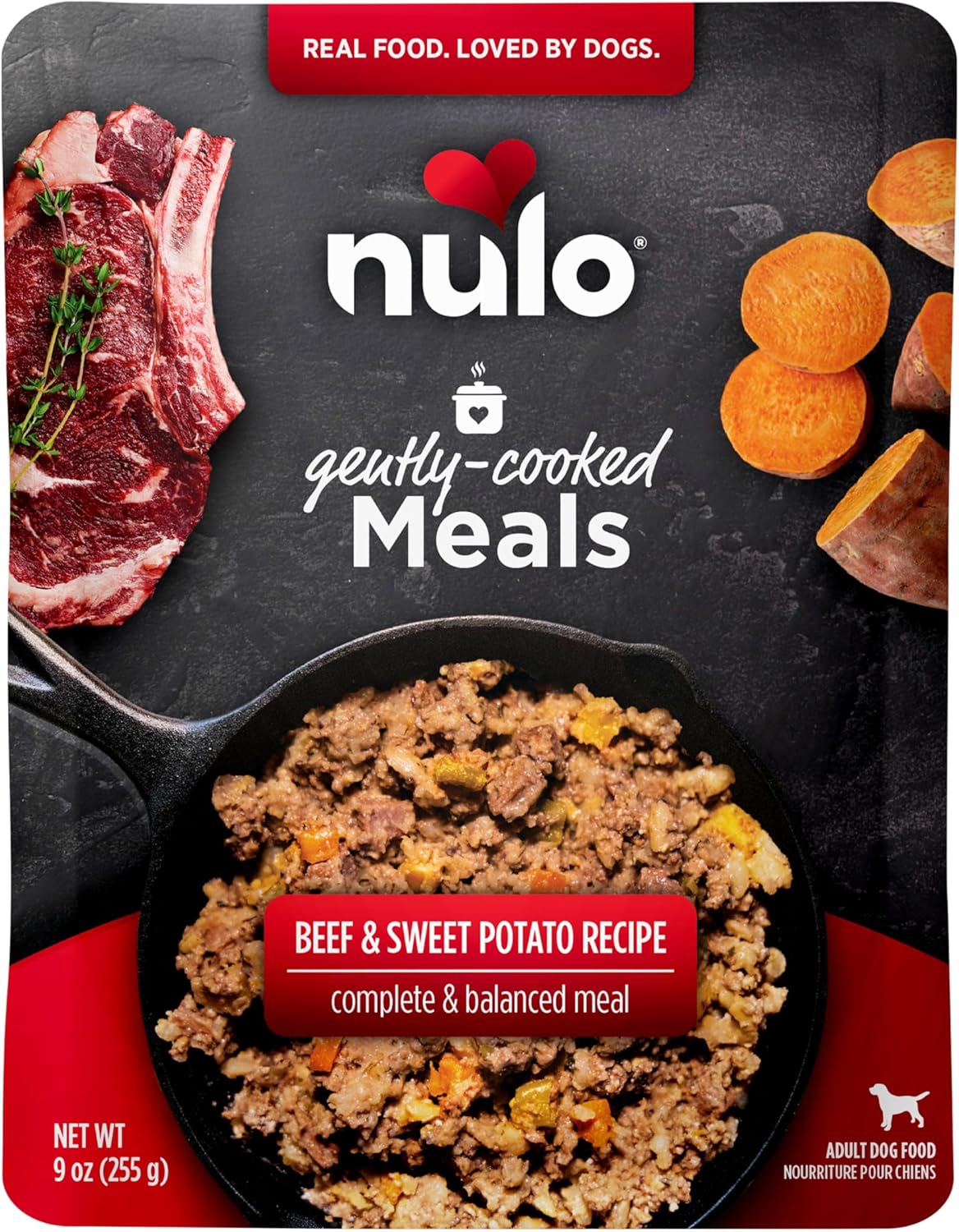 Nulo Gently-Cooked Meals Complete and Balanced Adult Wet Dog Food, Beef & Sweet Potato, 9 Oz (Pack of 8)